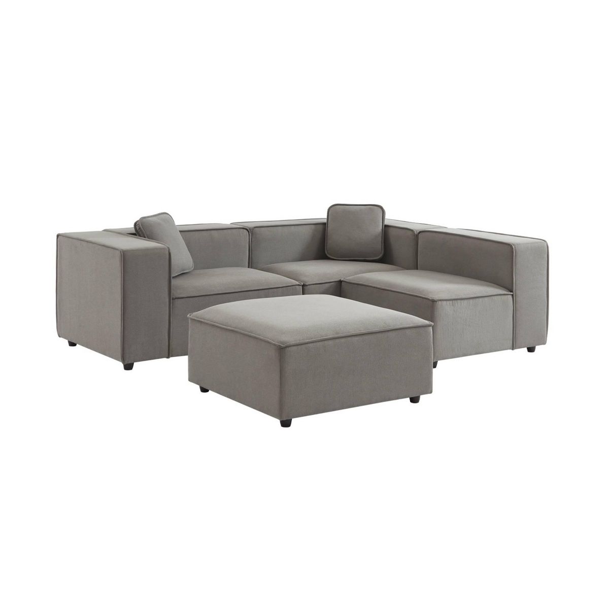 SWEEEK Canapé modulable tissu gris 3-4 places déperlant. 2 corners + 1 assise + 1 pouf