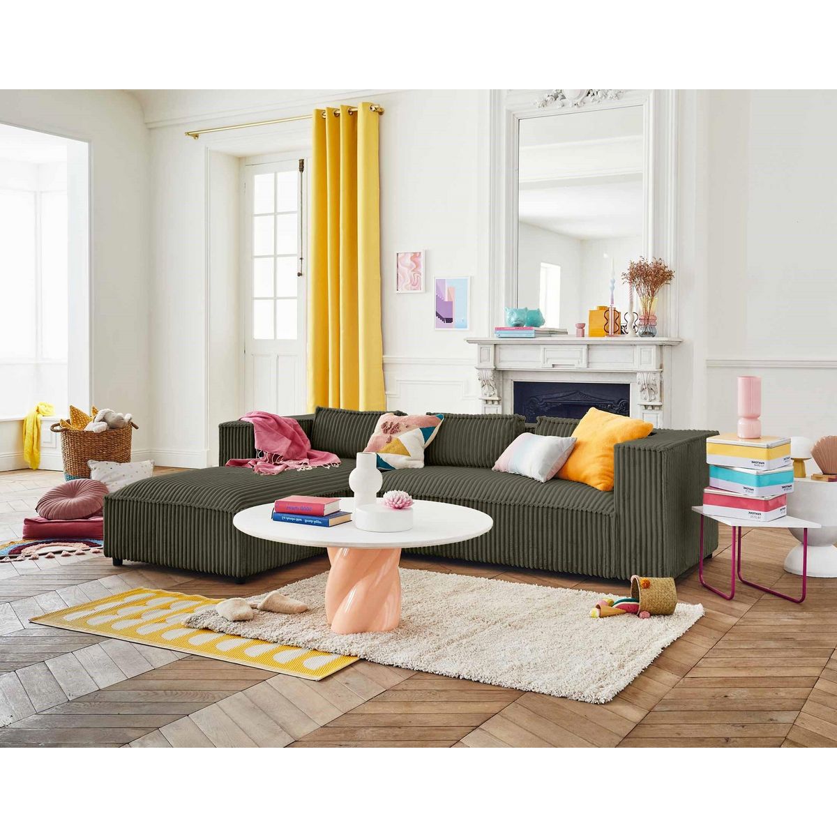 LISA DESIGN Stella - canapé d'angle gauche - 4 places - en velours côtelé grosses côtes