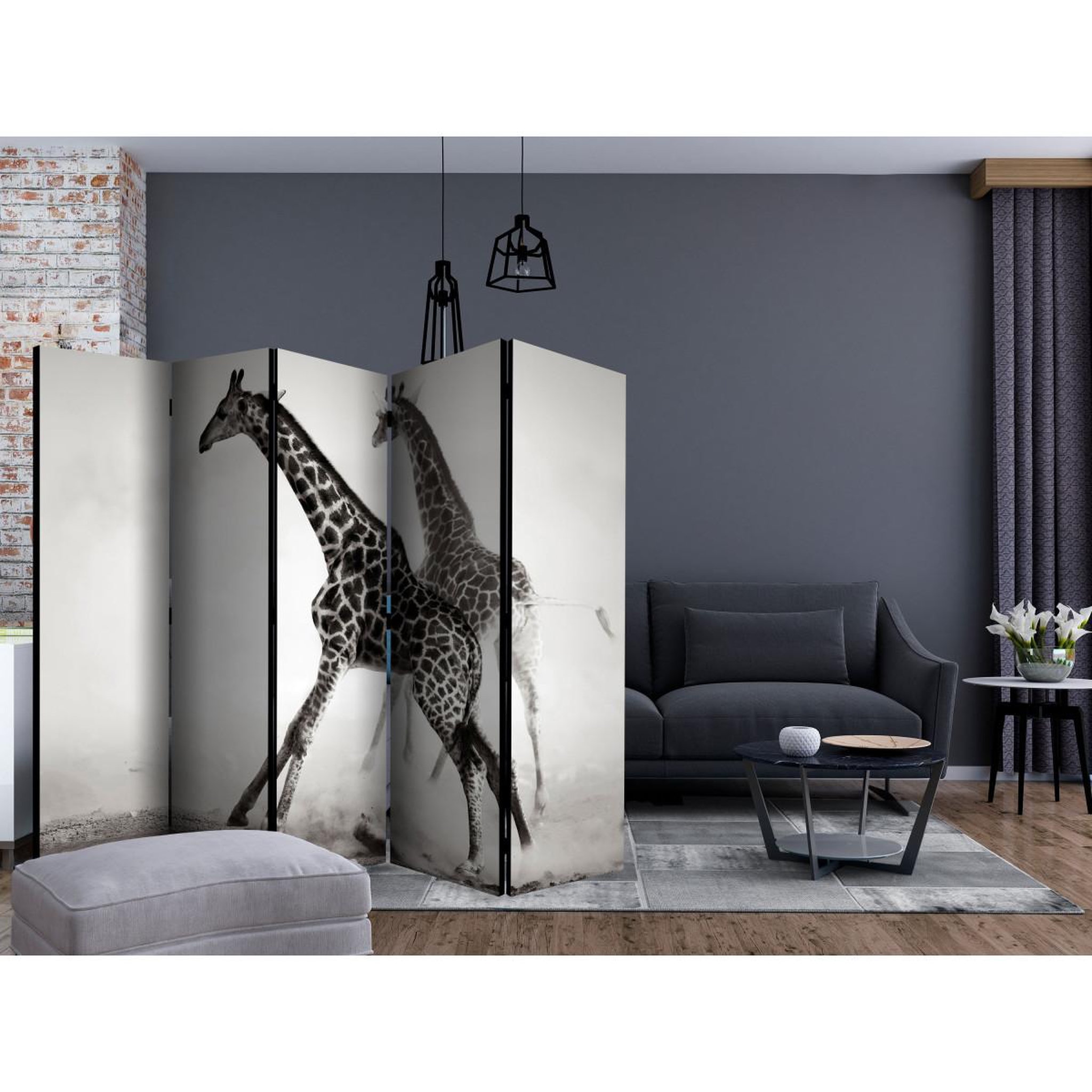 Voir la diapositive 2 : Paris Prix Paravent 5 volets  giraffes  172x225cm