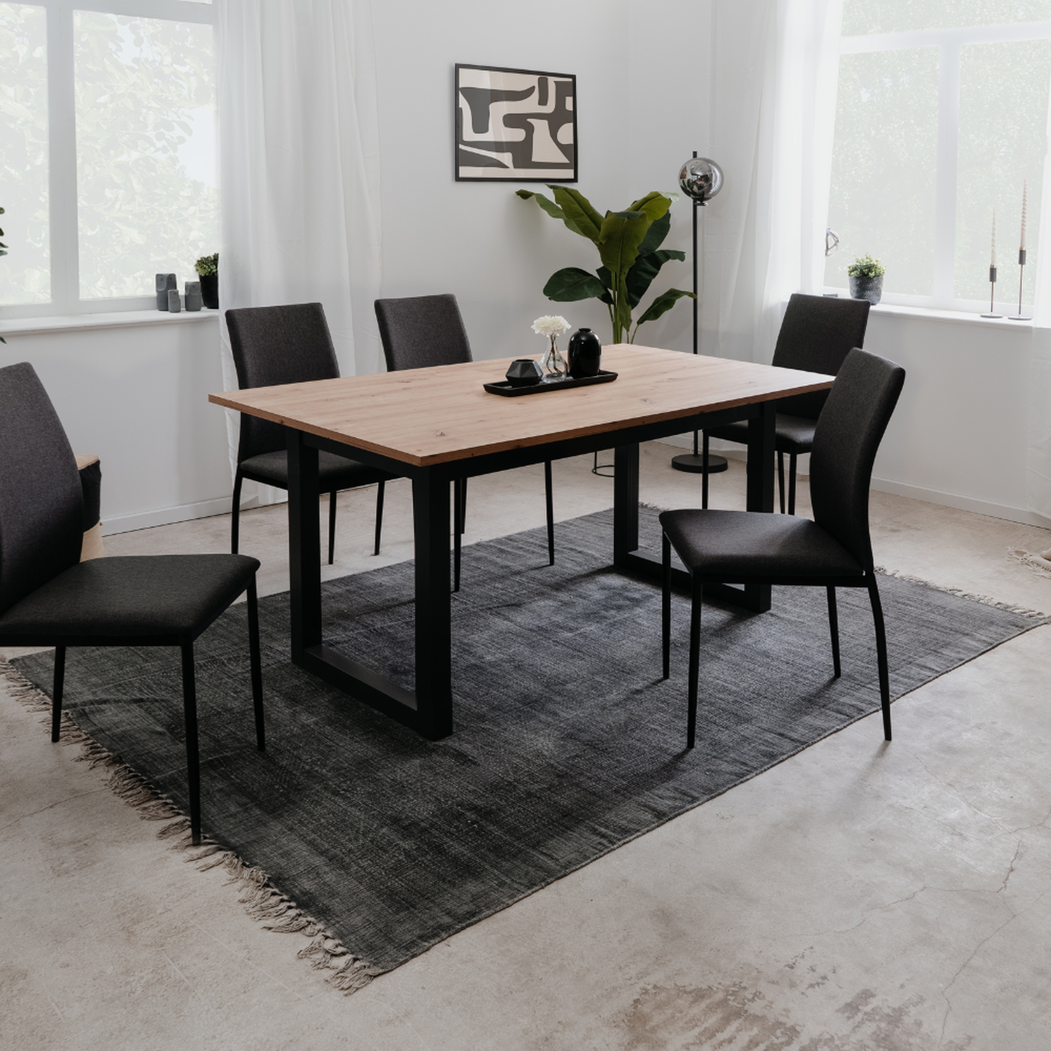 Voir la diapositive 2 : CONCEPT USINE Table à manger industrielle en bois extensible 10 personnes kotor