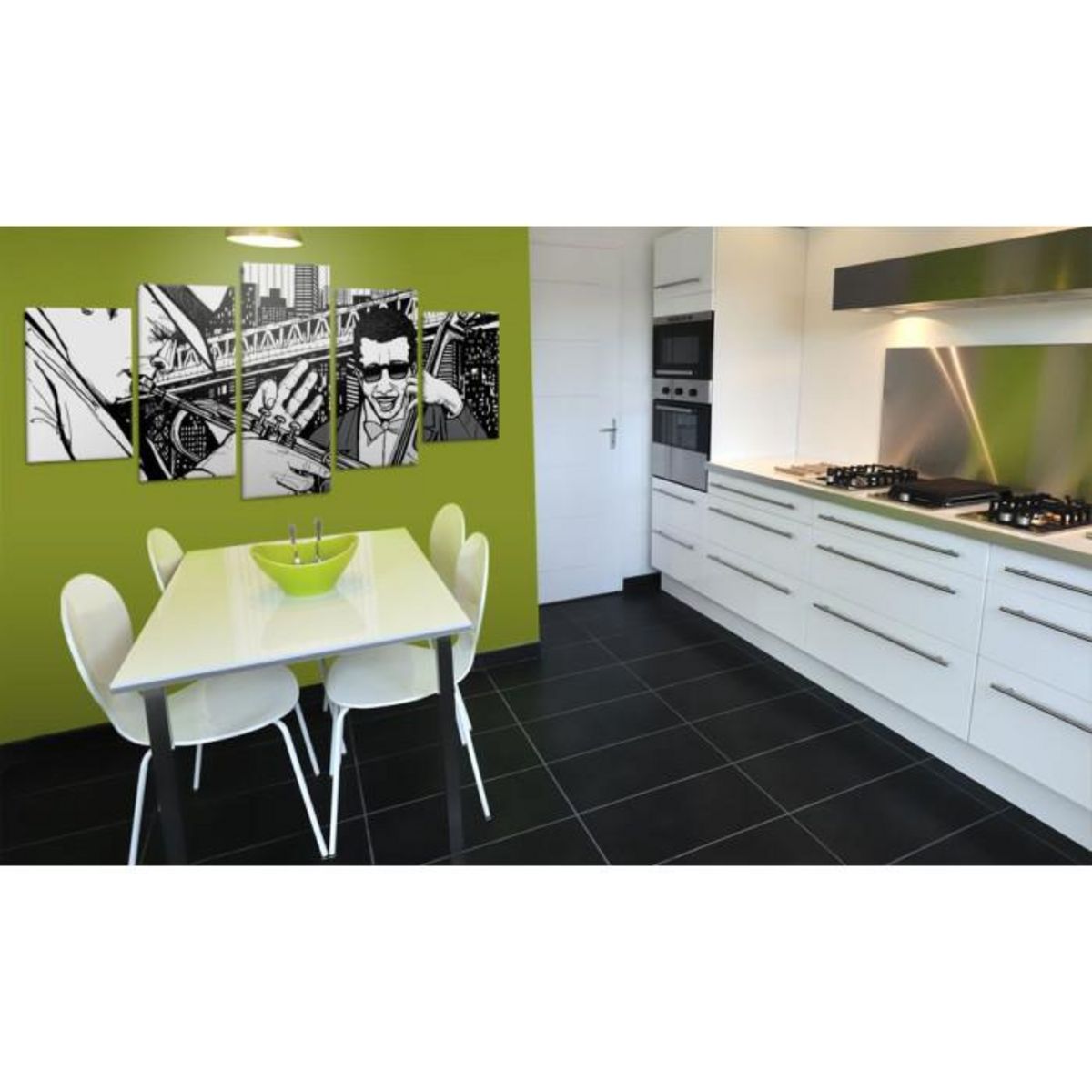 Paris Prix Tableau 5 Panneaux  Concert de Jazz sur Fond de Grattes-Ciel New York