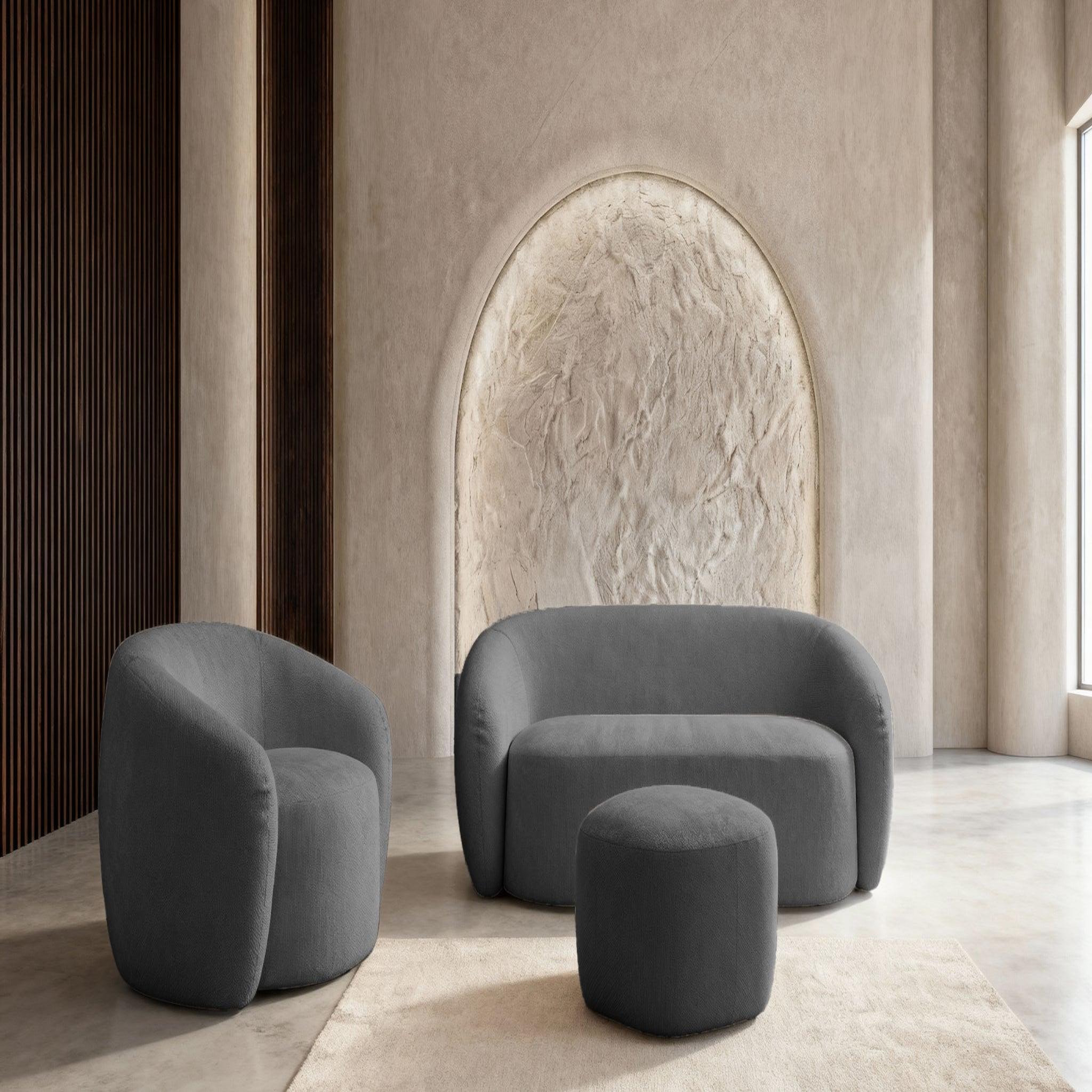 Voir la diapositive 3 : CASANOVA PARIS Aurelie - pack canapé droit 2 places + fauteuil + pouf tissu