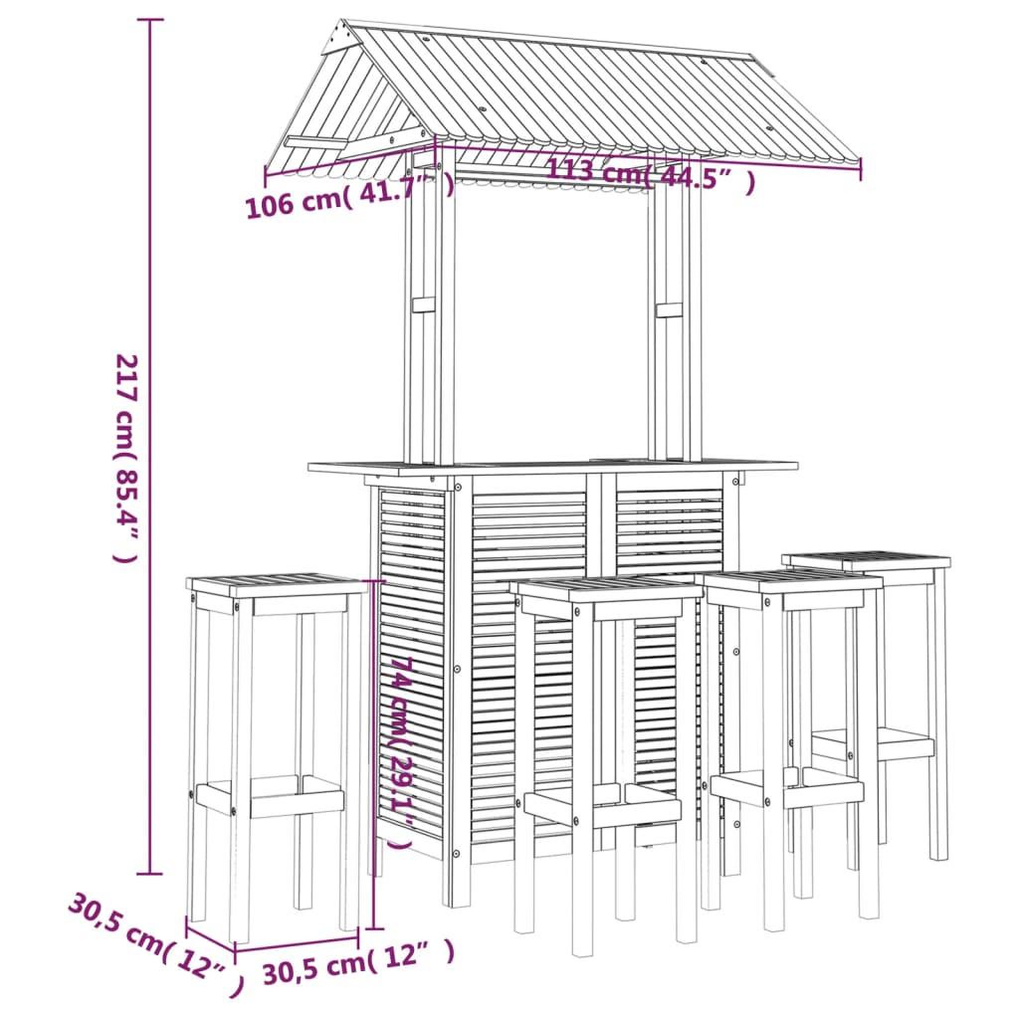 Voir la diapositive 6 : VIDAXL Ensemble de bar de jardin 5 pcs Bois d'acacia solide