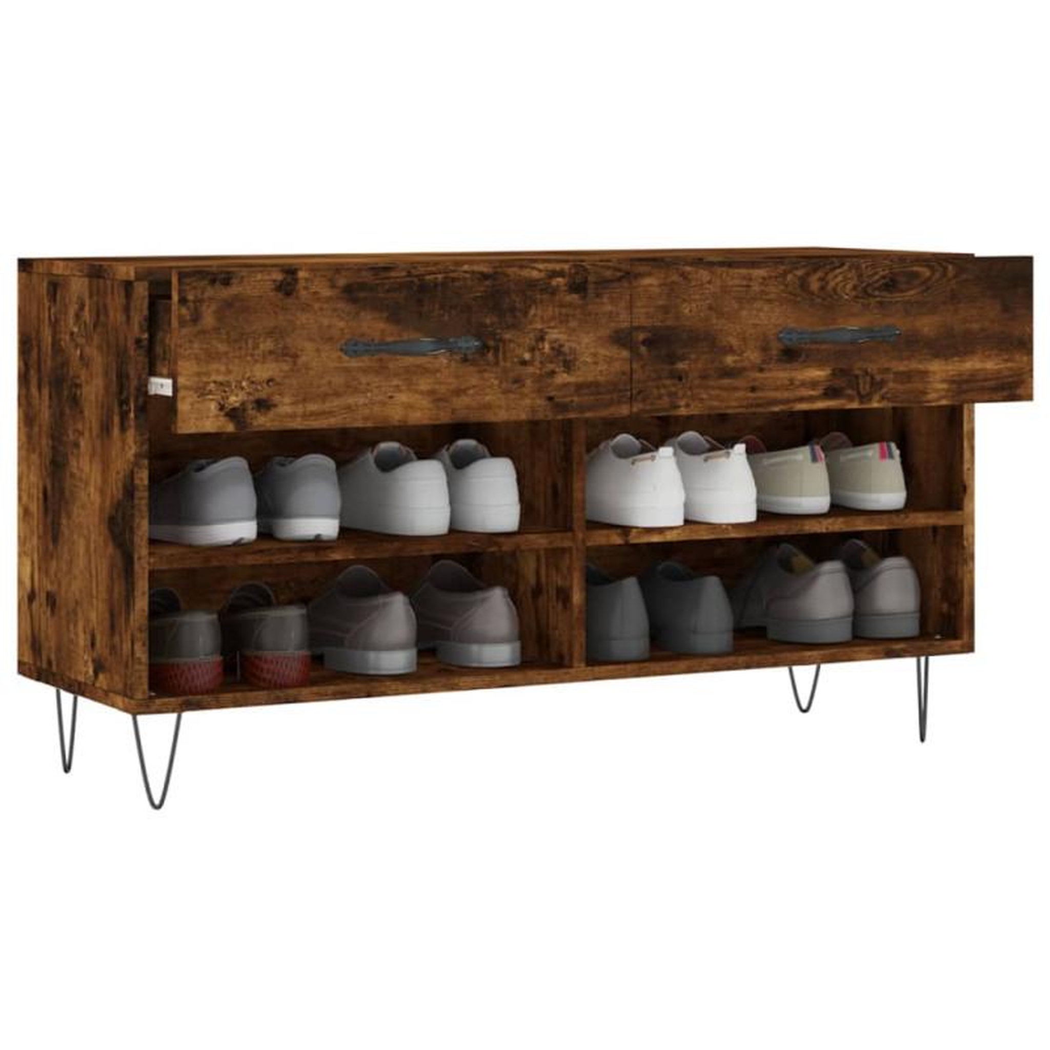 Voir la diapositive 4 : VIDAXL Banc à chaussures chêne fumé 102x35x55 cm bois d ingénierie