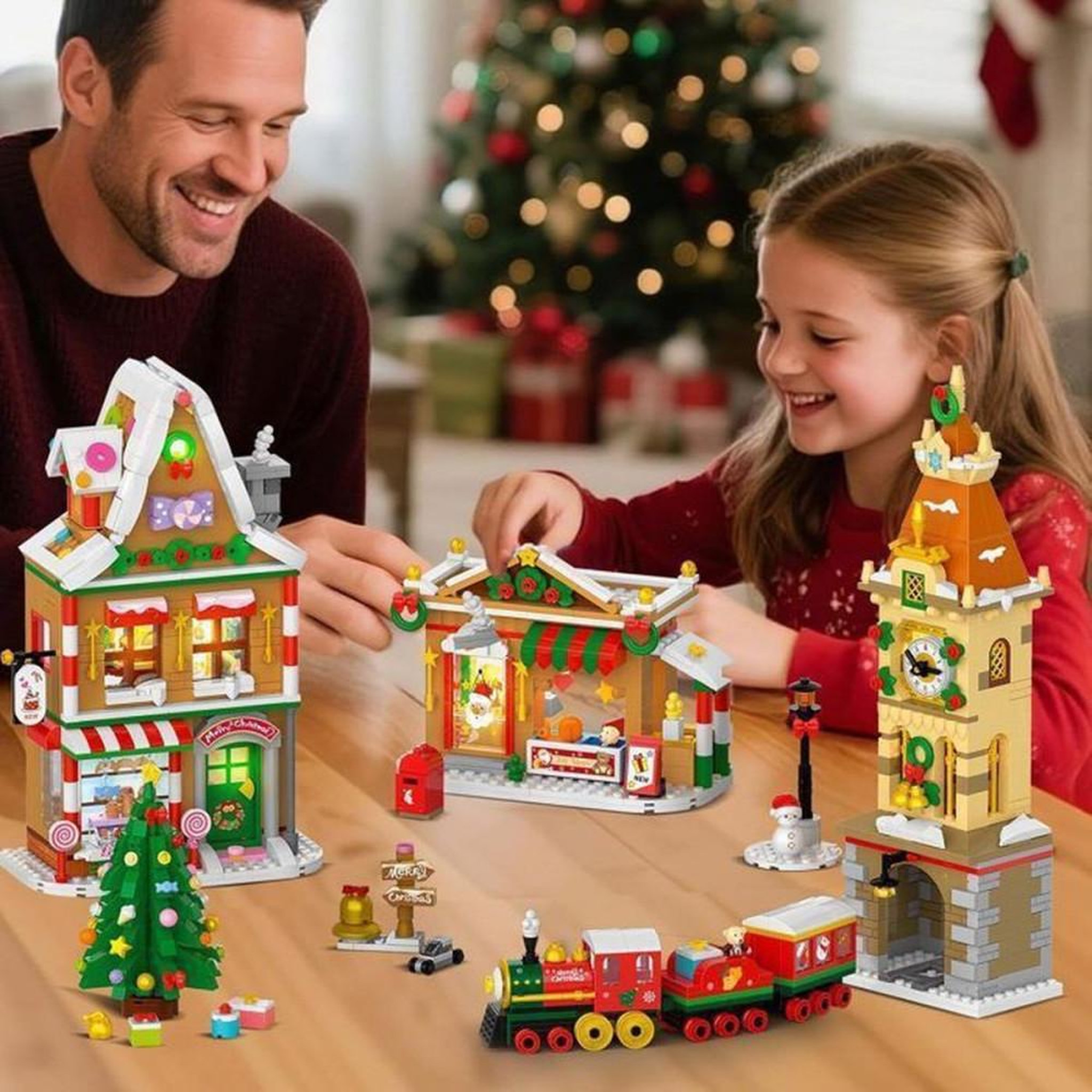Voir la diapositive 5 : Kit calendrier de l'Avent 2026 INSOON en briques de construction de Noël, 1 759 pièces, 24 jours, 3 bâtiments avec lumières LED chaudes