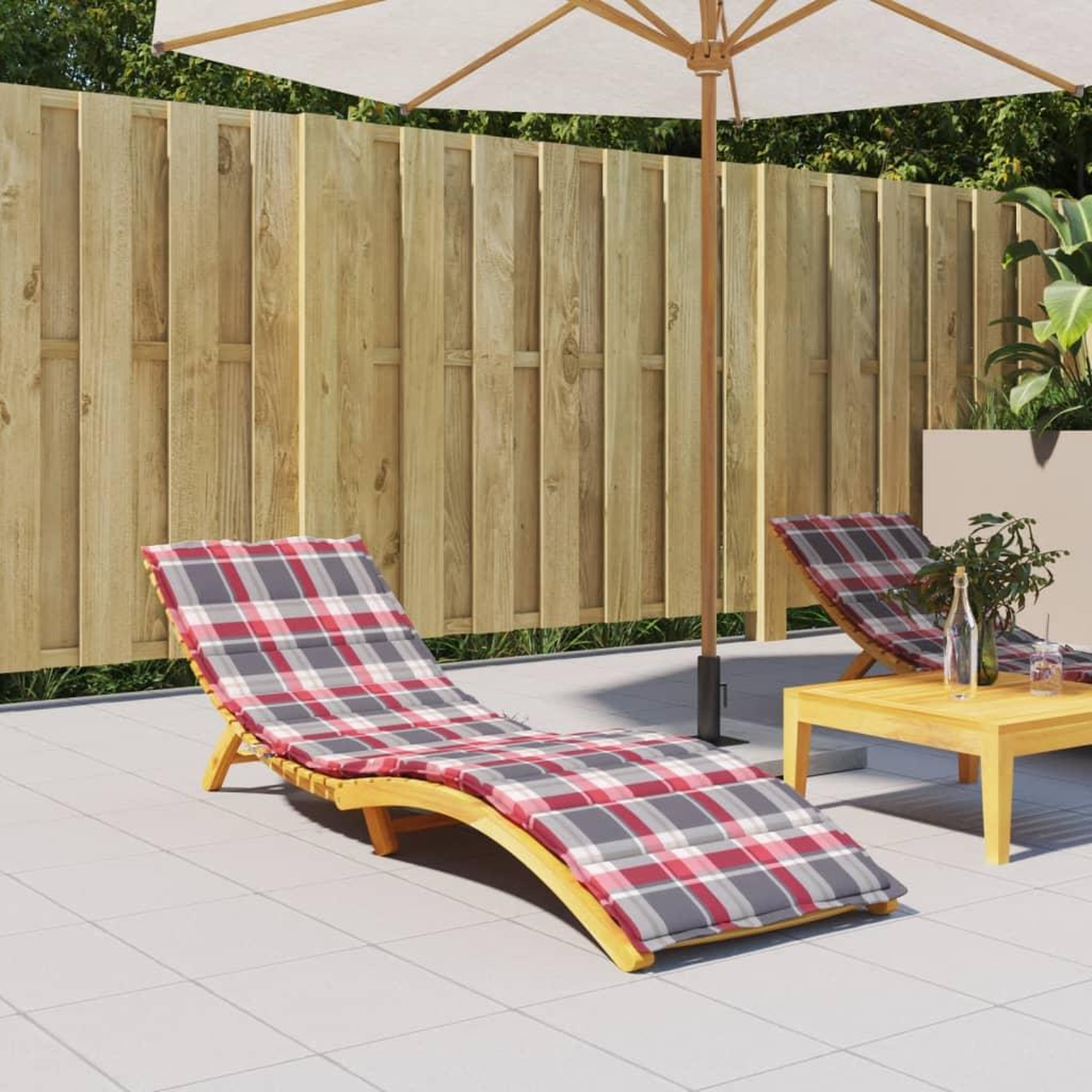 VIDAXL Coussin de chaise longue a carreaux rouge 200x70x3 cm