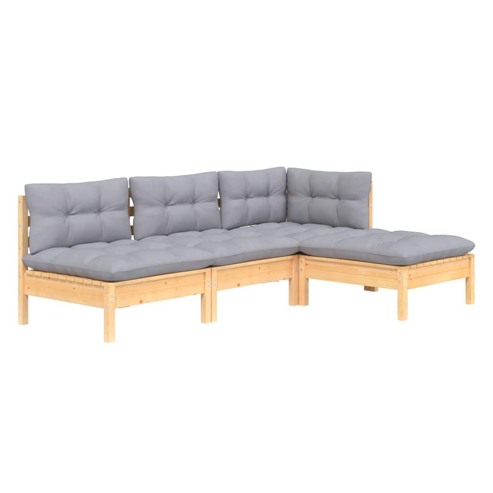 Voir la diapositive 3 : VIDAXL Salon de jardin 4 pcs avec coussins gris Bois de pin