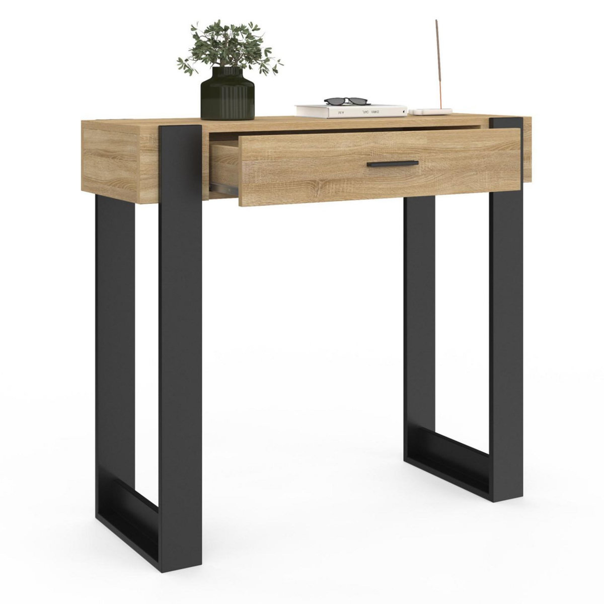 ID MARKET Console 1 tiroir PHOENIX bois et noir