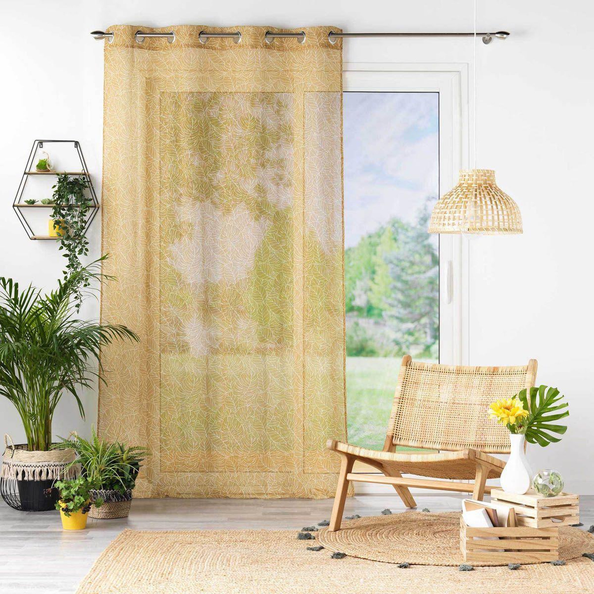 Voir la diapositive 4 : Douceur d'Intérieur Rideau voilage à œillets imprimé  solea  140x240cm jaune