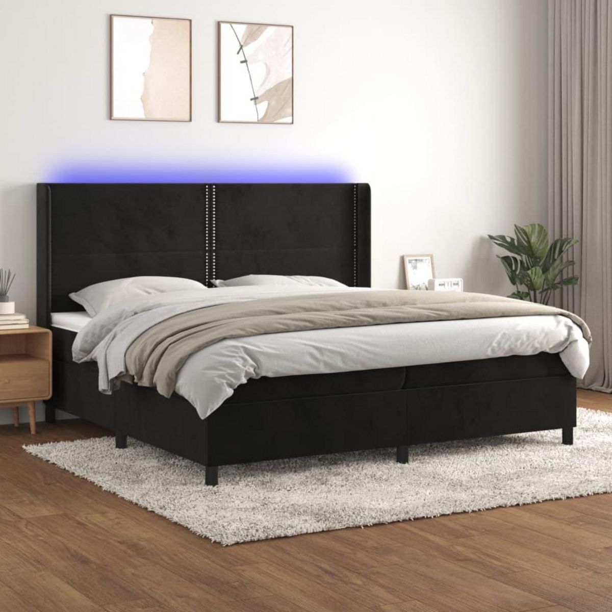 VIDAXL Sommier a lattes de lit matelas et LED Noir 200x200 cm Velours