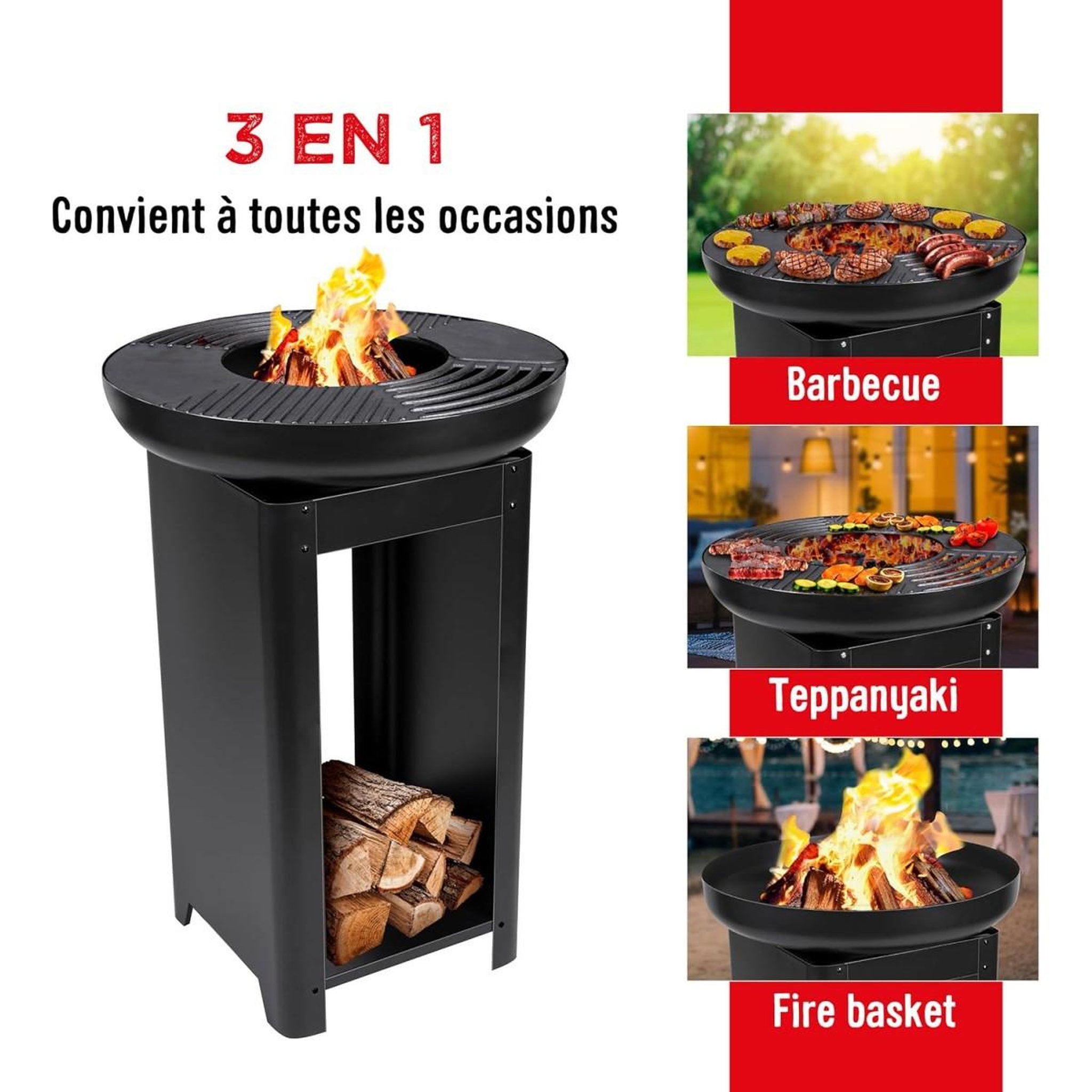 Voir la diapositive 2 : Alpina Brasero Barbecue Exterieur 61x90cm - Plancha Grill Teppanyaki - Charbon de Bois Jardin et Terrasse - Cuisine Extérieure ALPINA