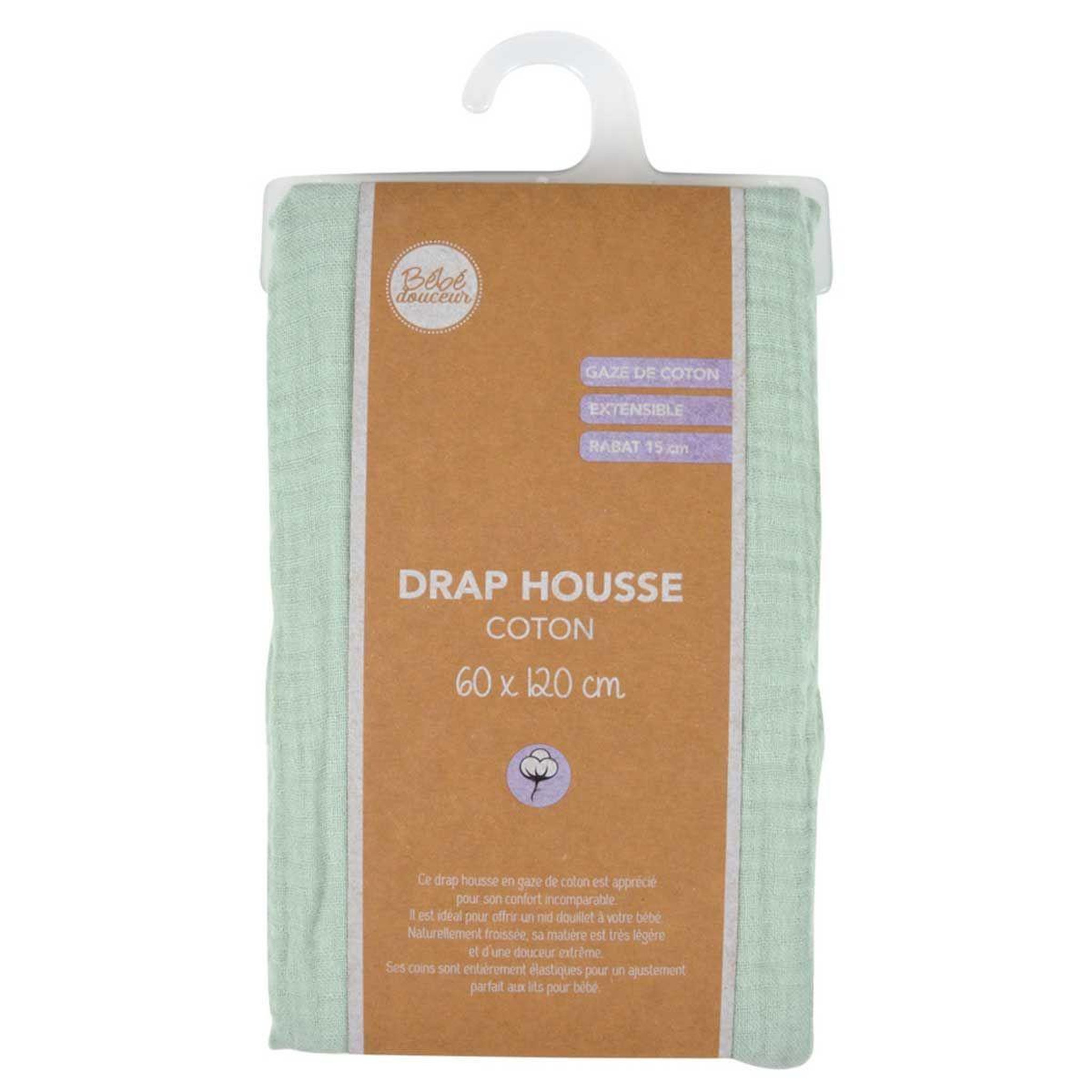 Voir la diapositive 4 : BEBE DOUCEUR Drap housse bébé  extensible  60x120cm vert céladon