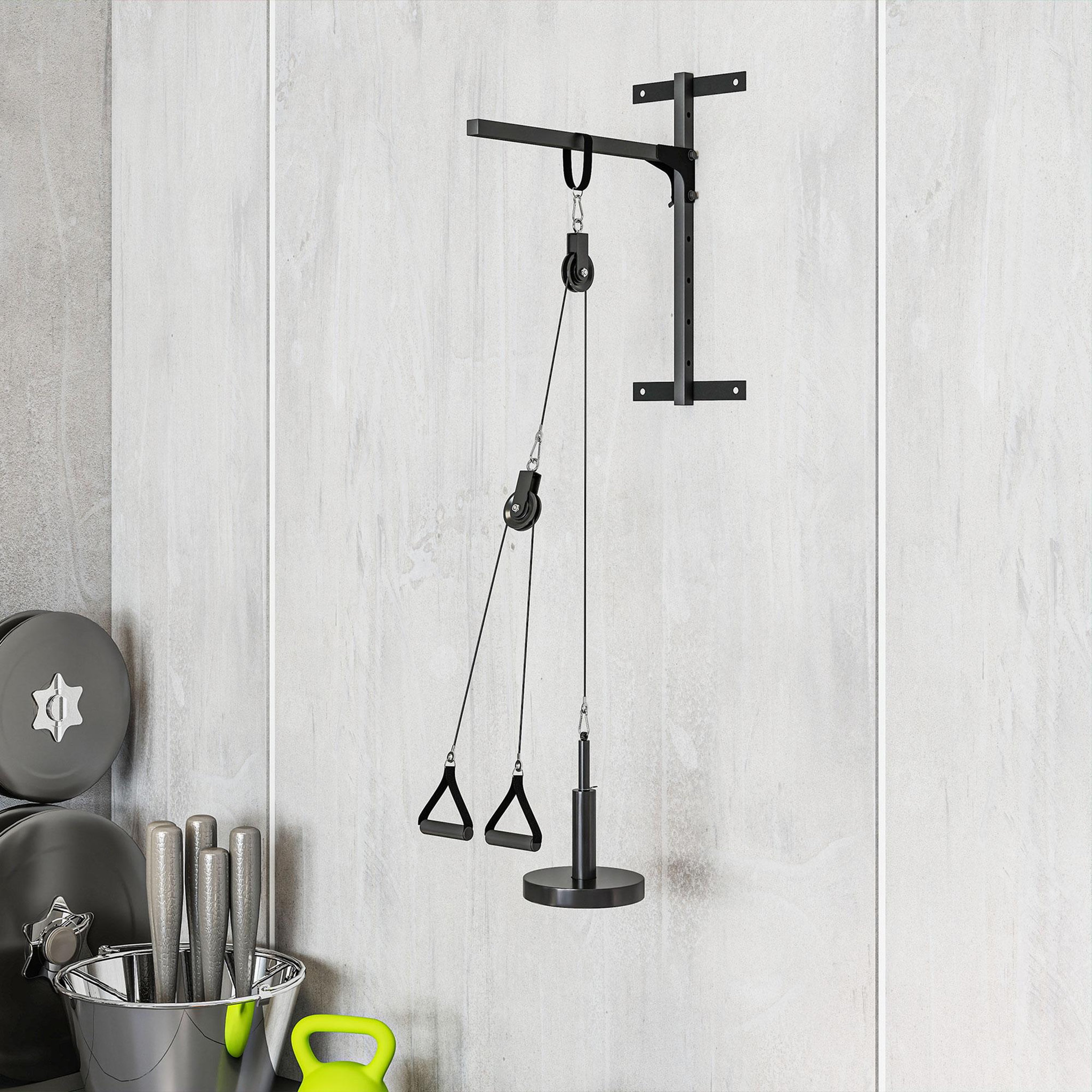 Voir la diapositive 2 : HOMCOM Station de traction murale - machine poulie musculation - lat pulldown exercices - acier nylon rouge noir