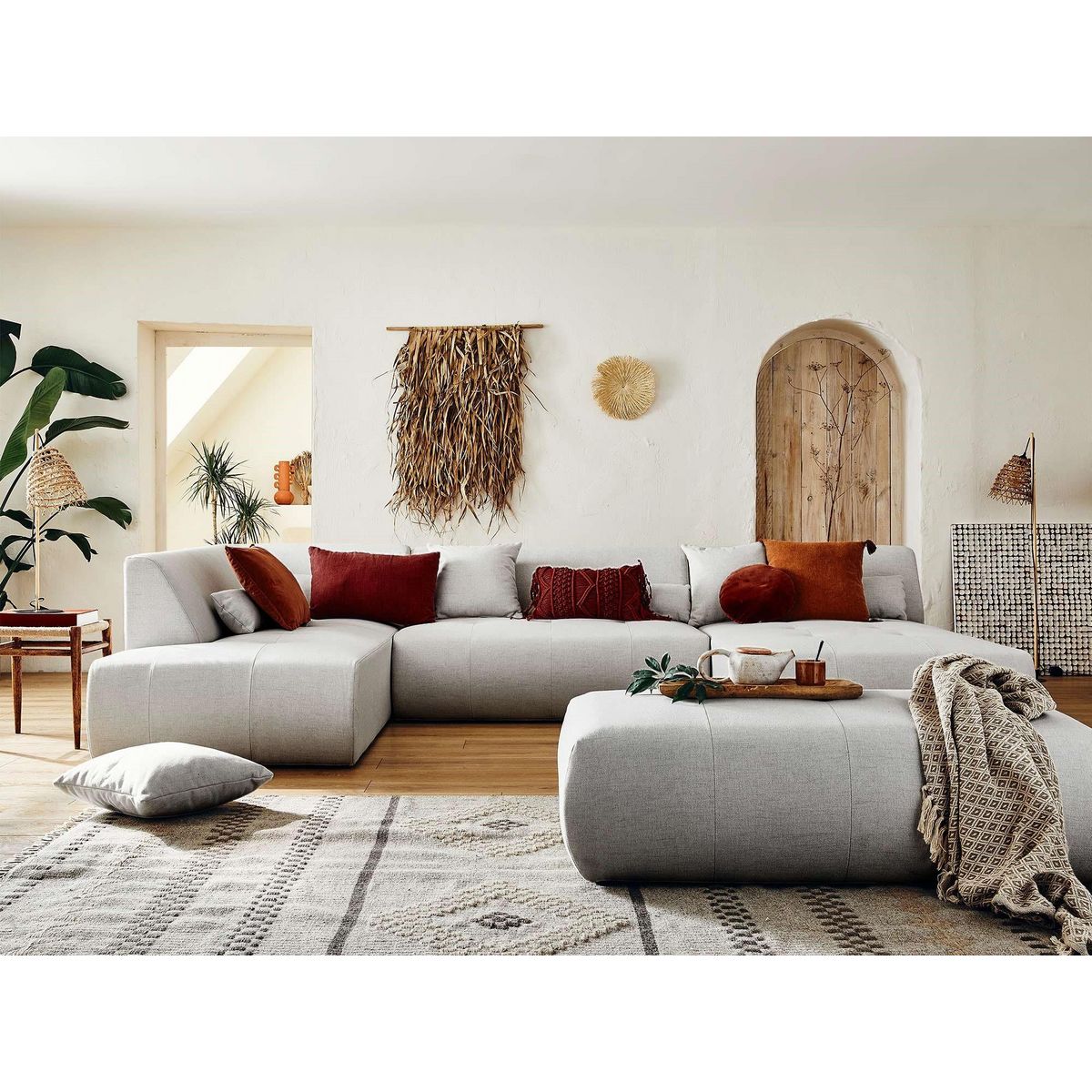 LISA DESIGN Onyx - canapé modulable panoramique d'angle gauche 7 places - en tissu