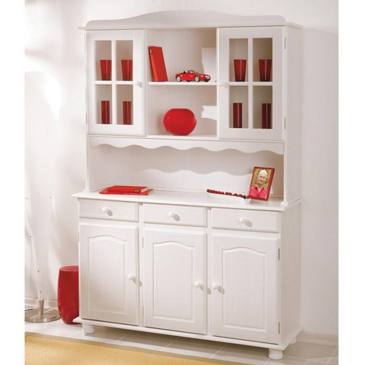 Paris Prix Vaisselier 3 Portes en Bois Massif  Alienor  198cm Blanc