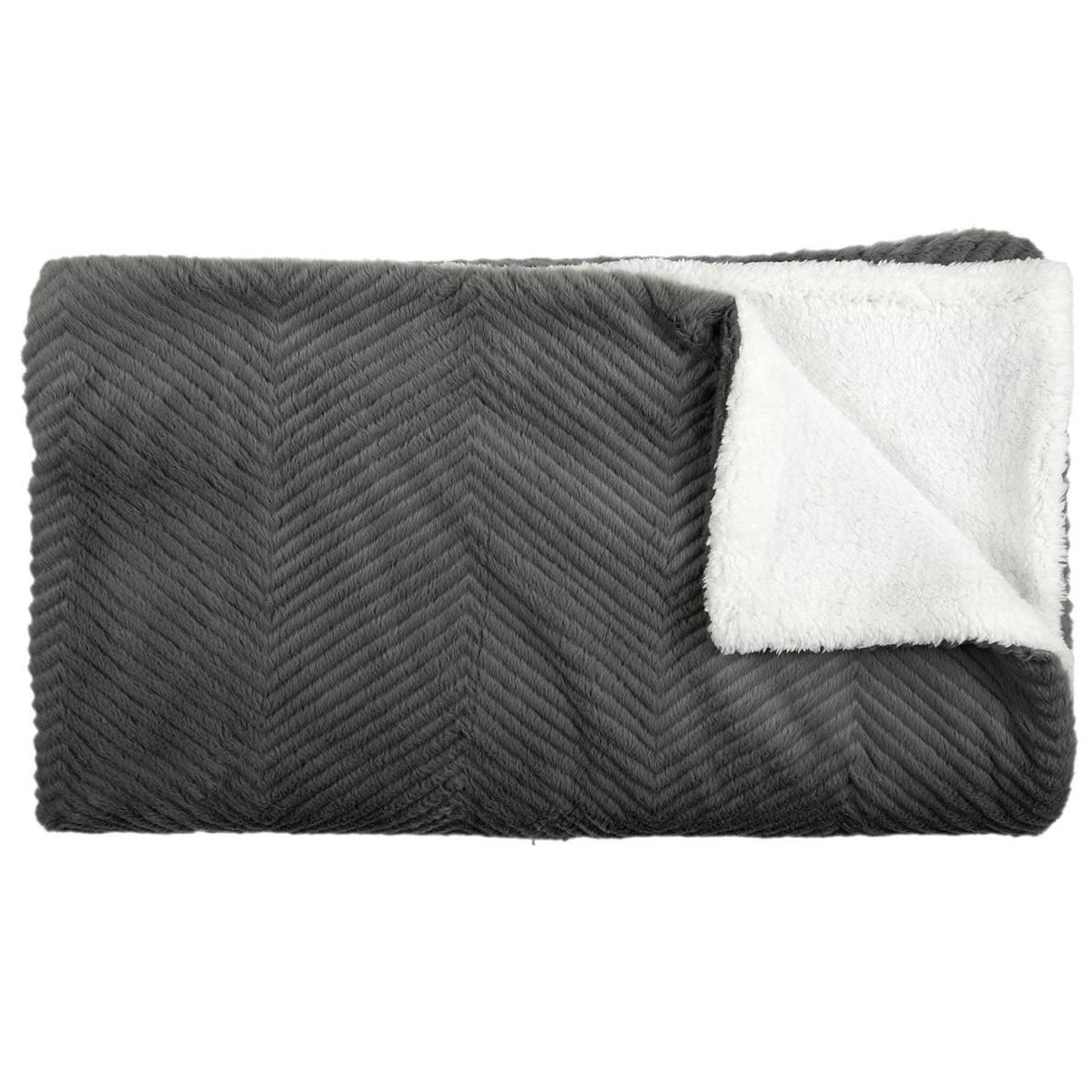 Voir la diapositive 2 : The Home Deco Factory Plaid velours imitation fourrure  sherpa  140x200cm gris