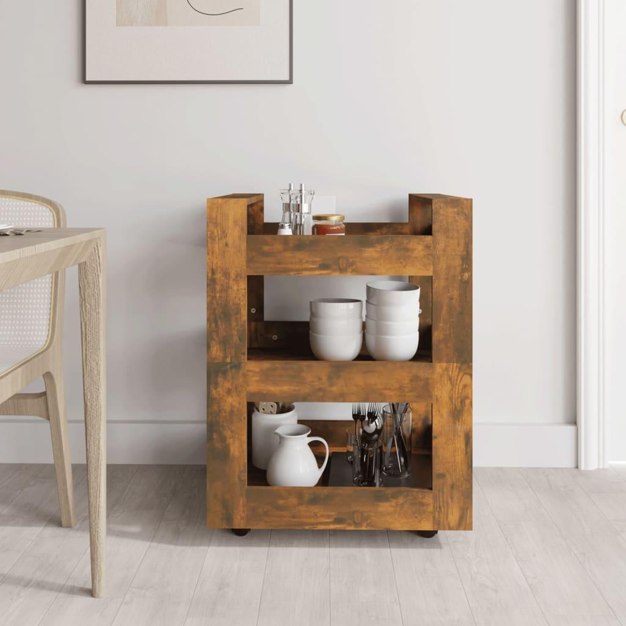 Voir la diapositive 3 : VIDAXL Chariot de cuisine Chene fume 60x45x80 cm Bois d'ingenierie