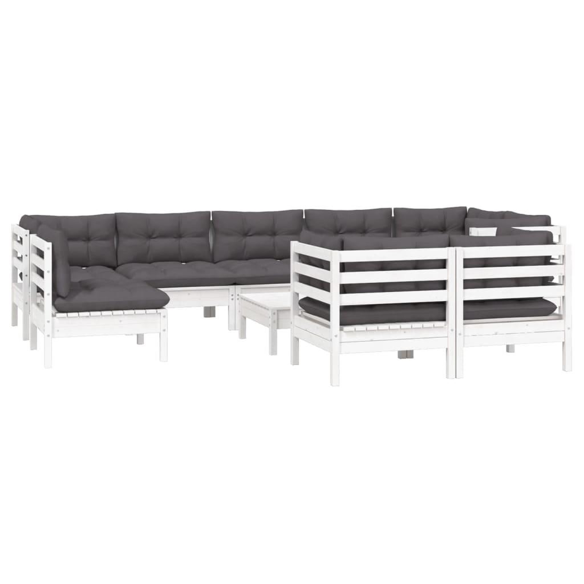Voir la diapositive 3 : VIDAXL Salon de jardin 10 pcs avec coussins blanc bois de pin massif