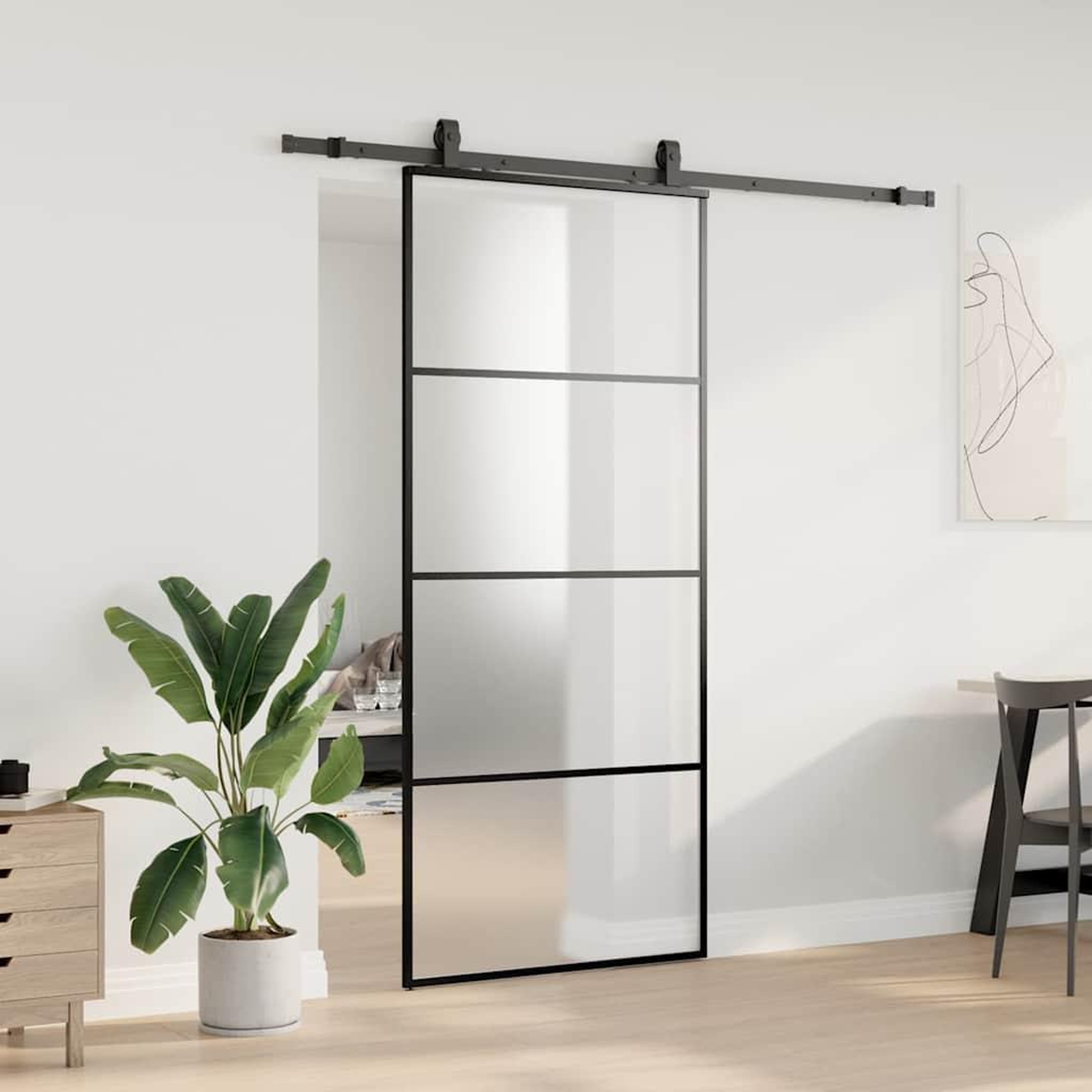 Voir la diapositive 3 : VIDAXL Porte coulissante kit de quincaillerie noir 90x205 cm verre ESG