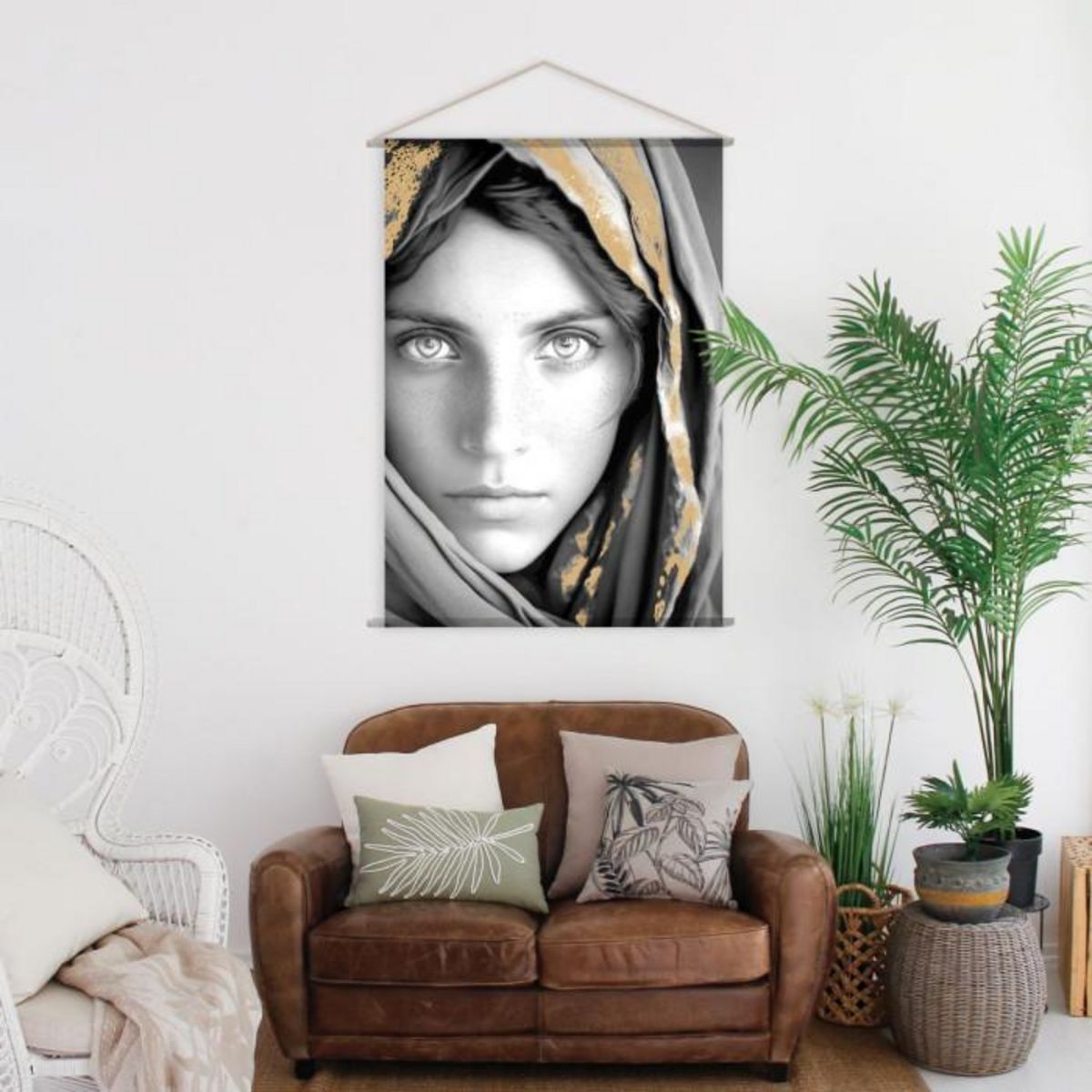 Paris Prix Toile Murale à Suspendre  Afghane  90x130cm Noir & Or