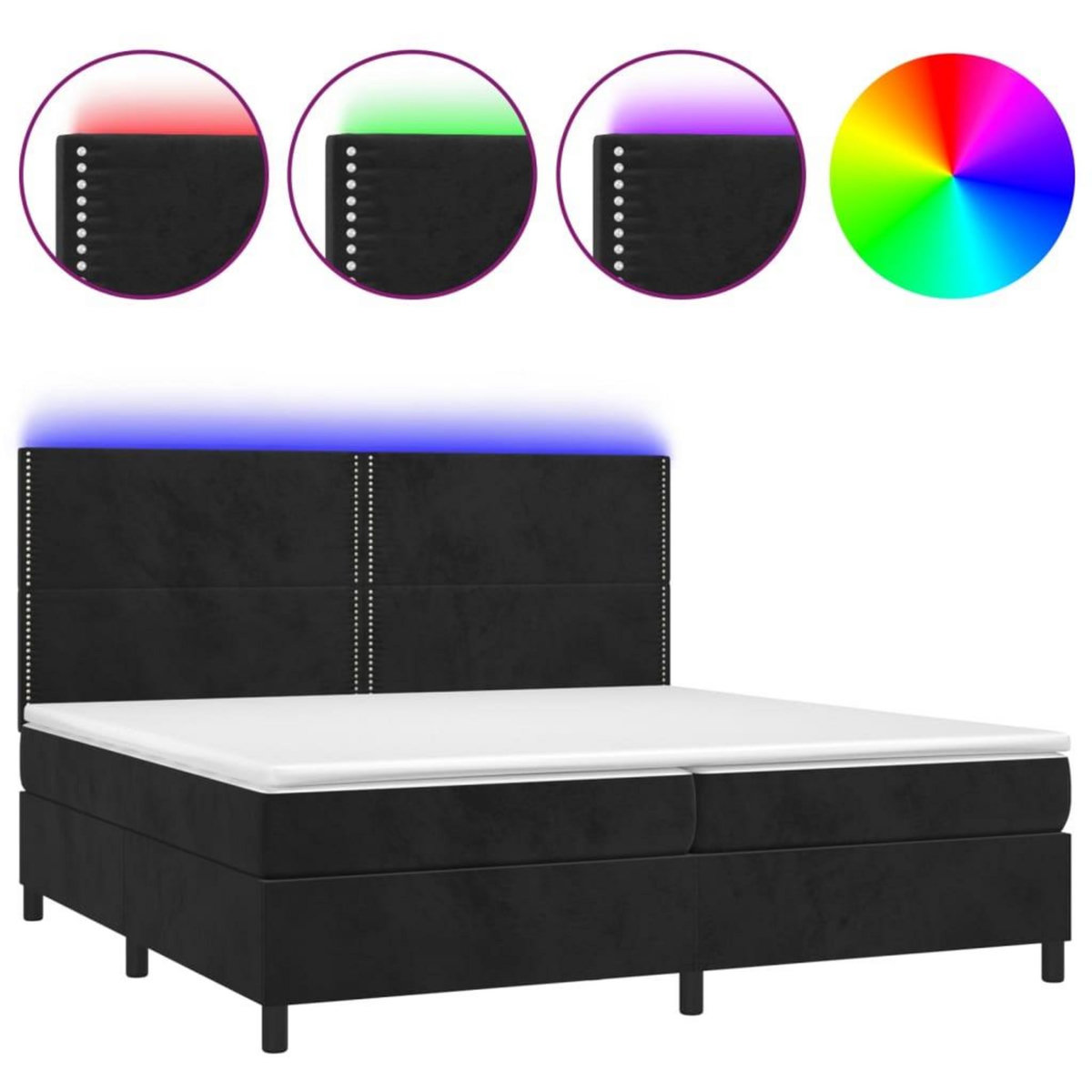 VIDAXL Sommier a lattes de lit matelas et LED Noir 200x200 cm Velours