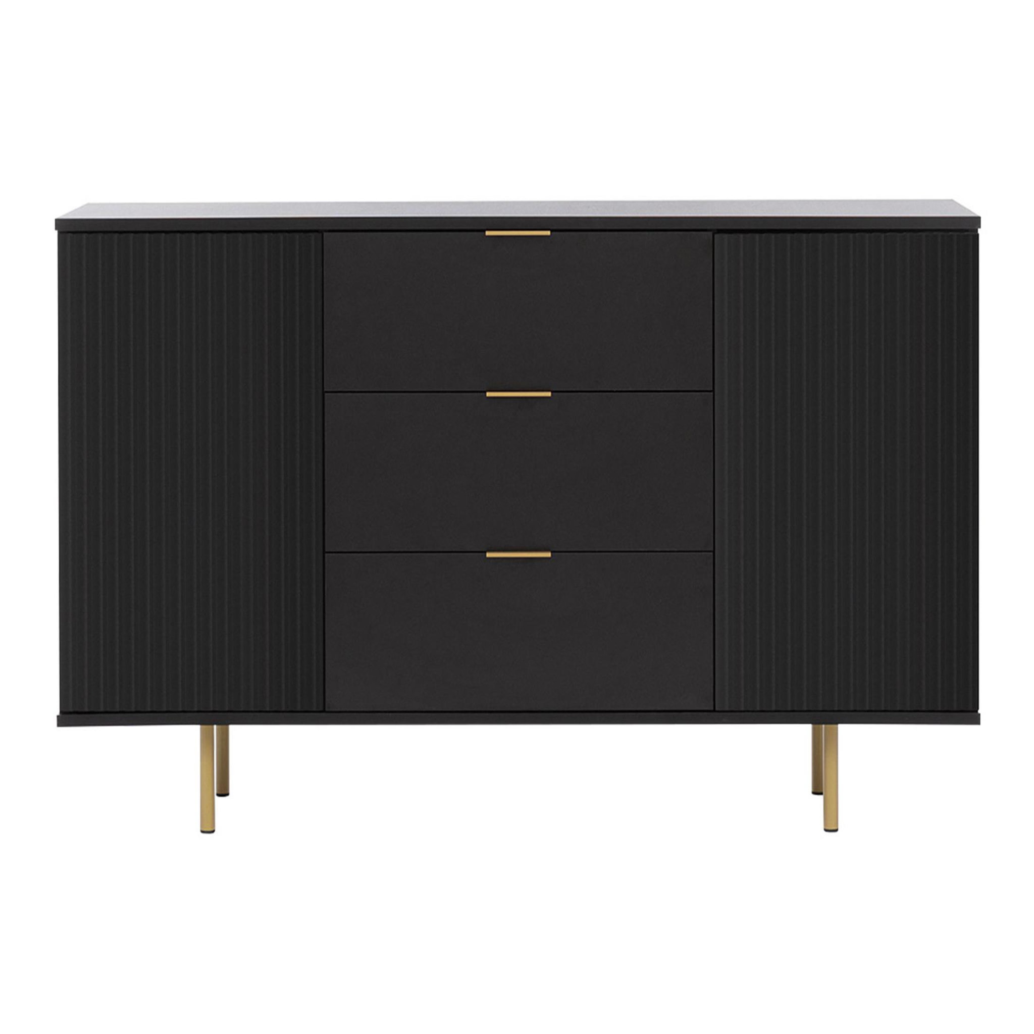 Voir la diapositive 3 : BEST MOBILIER Monica - buffet - noir - 3 tiroirs et 2 portes - 150 cm