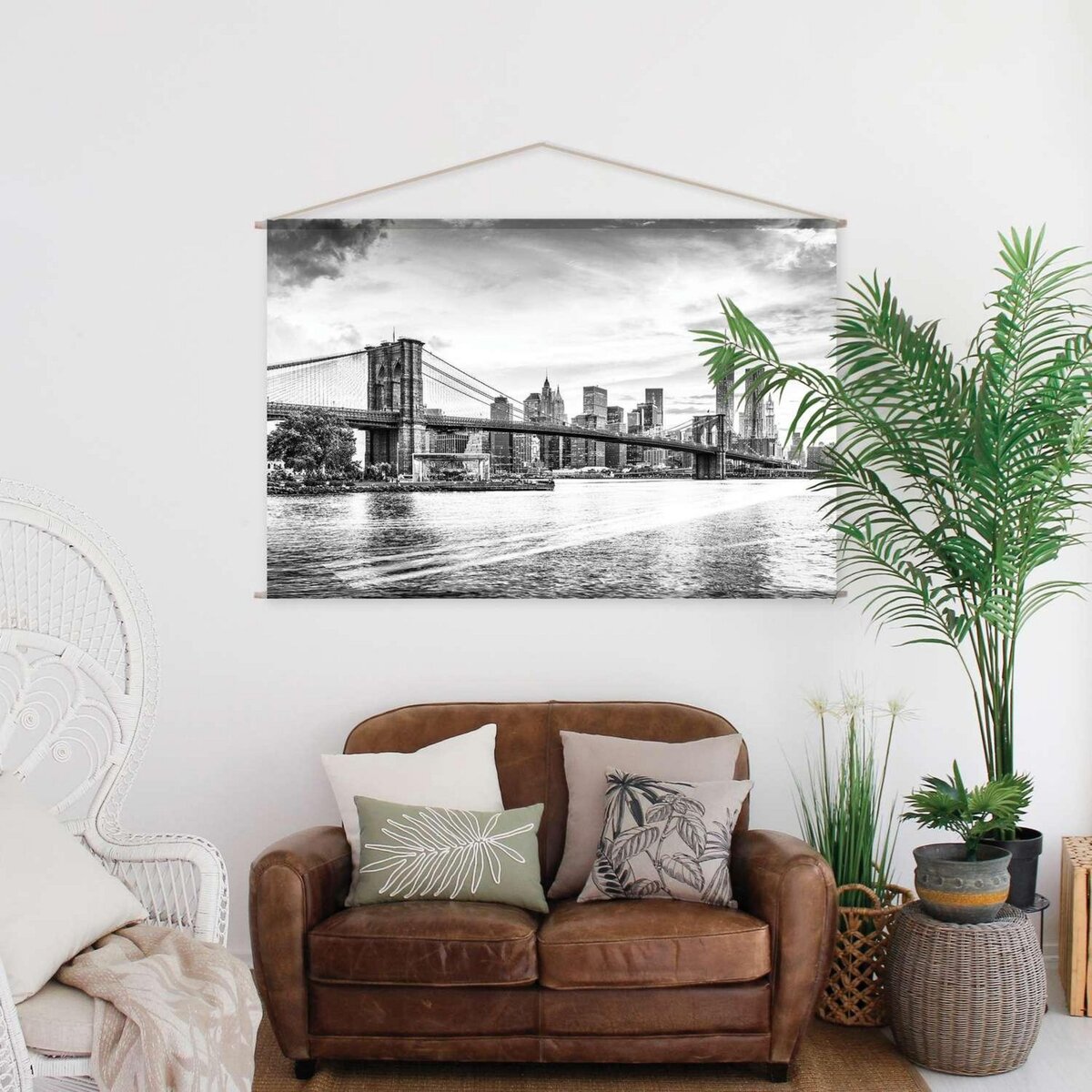 TOILINUX Toile murale imprimée ville - 150 x 90 cm - Noir et blanc