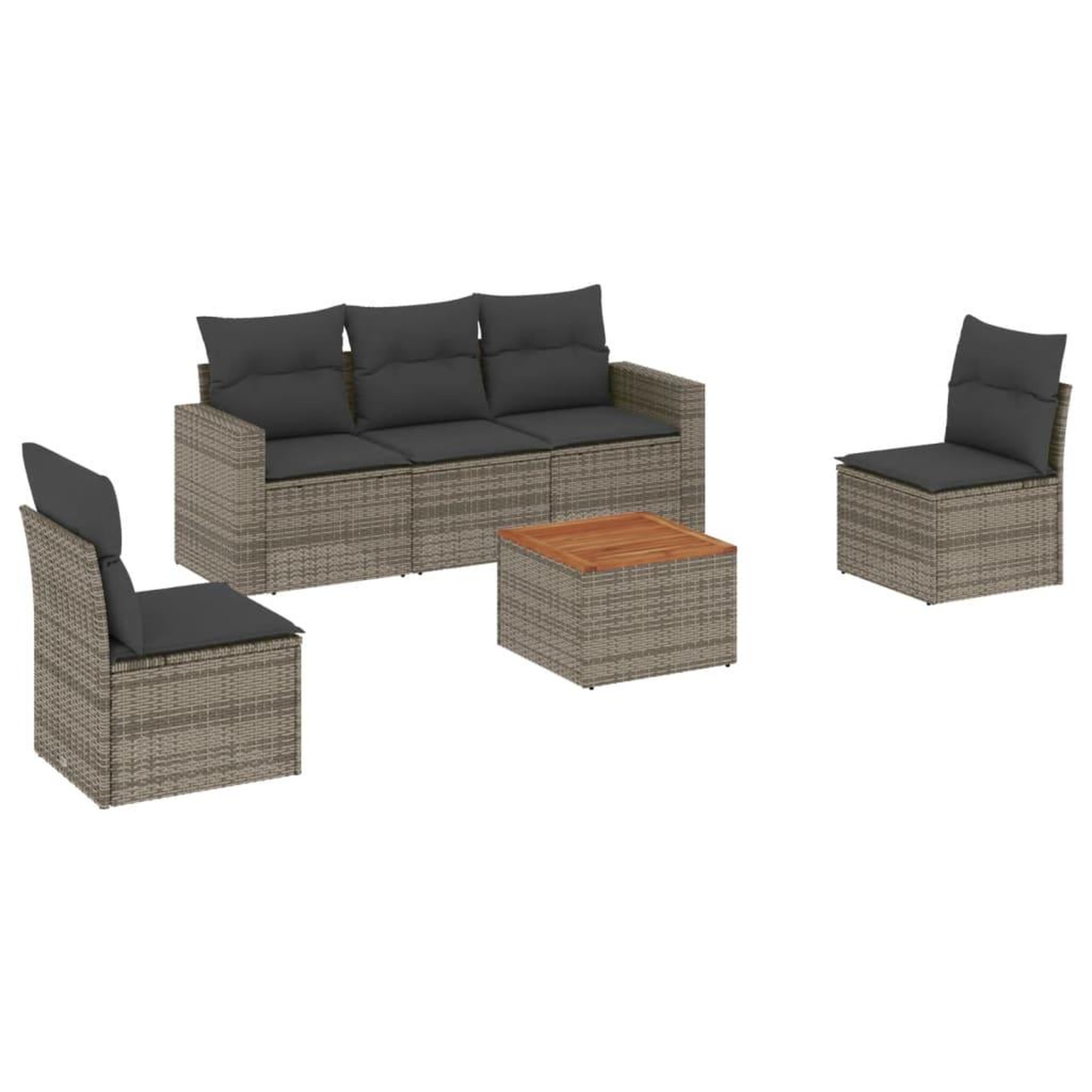 Voir la diapositive 2 : VIDAXL Salon de jardin 6 pcs avec coussins gris resine tressee