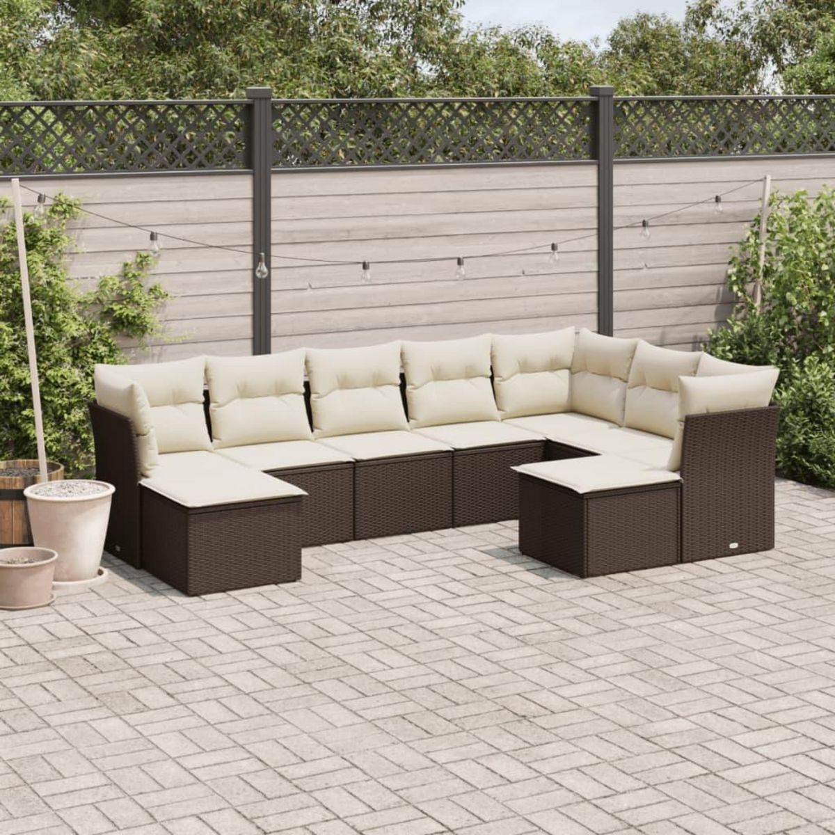 VIDAXL Salon de jardin avec coussins 9 pcs marron resine tressee