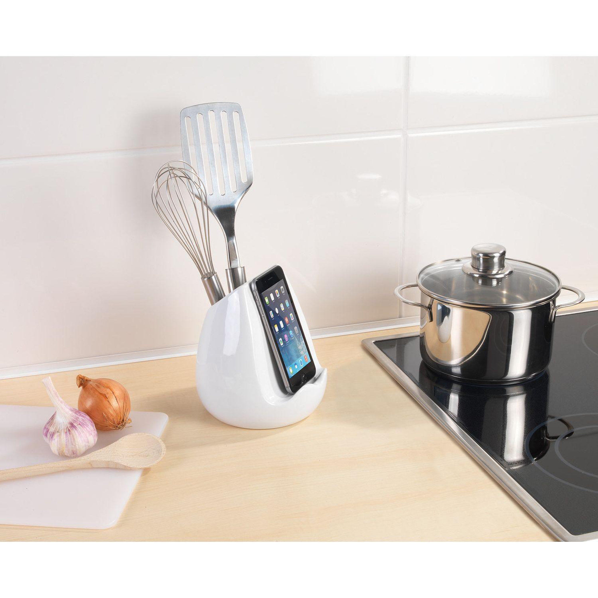 Voir la diapositive 3 : Wenko Pot pour ustensiles de cuisine et support tablette - céramique - blanc