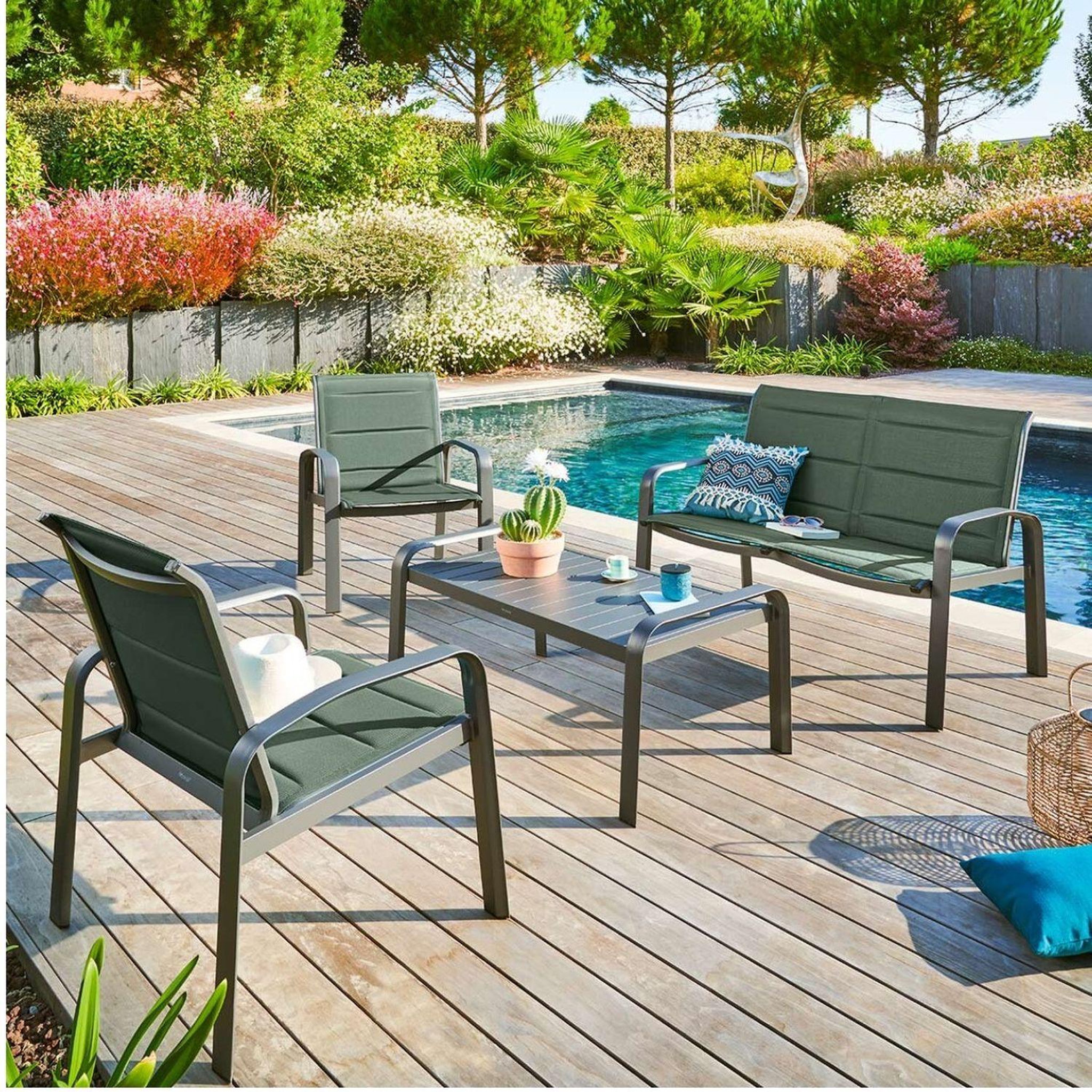 Voir la diapositive 2 : HESPERIDE Salon de jardin Elyn en aluminium et texaline