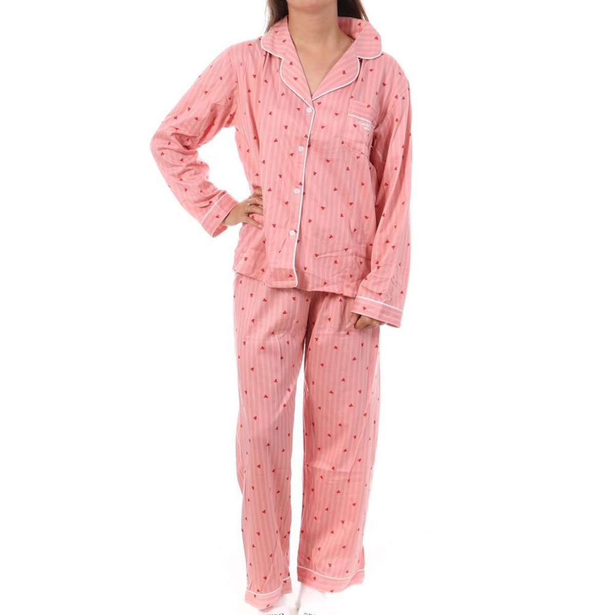 Lulu Castagnette Pyjama Rose/Rouge Femme Lulu Castagnette Petit Cœurs