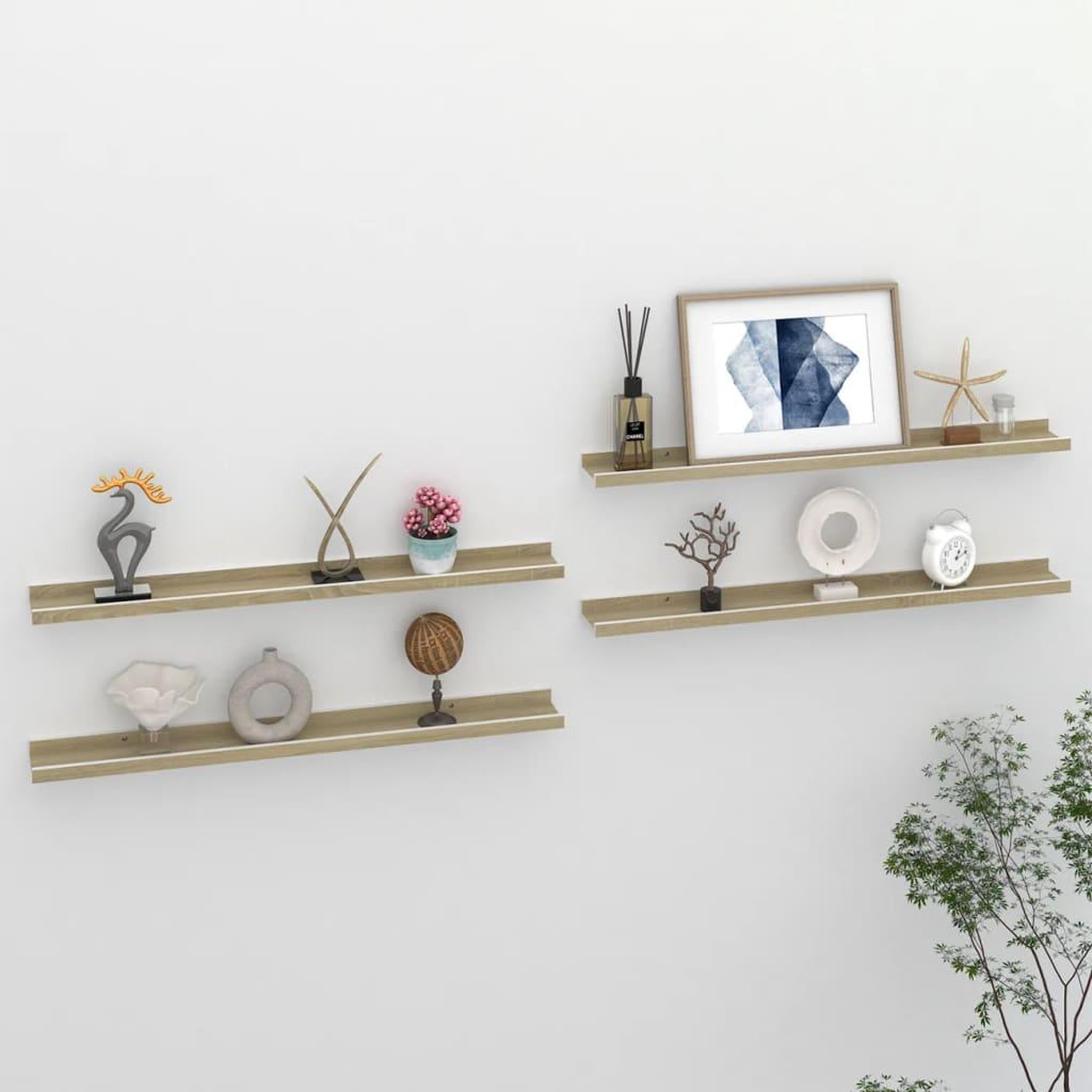 Voir la diapositive 1 : VIDAXL Etageres murales 4 pcs blanc et chene sonoma 80x9x3 cm