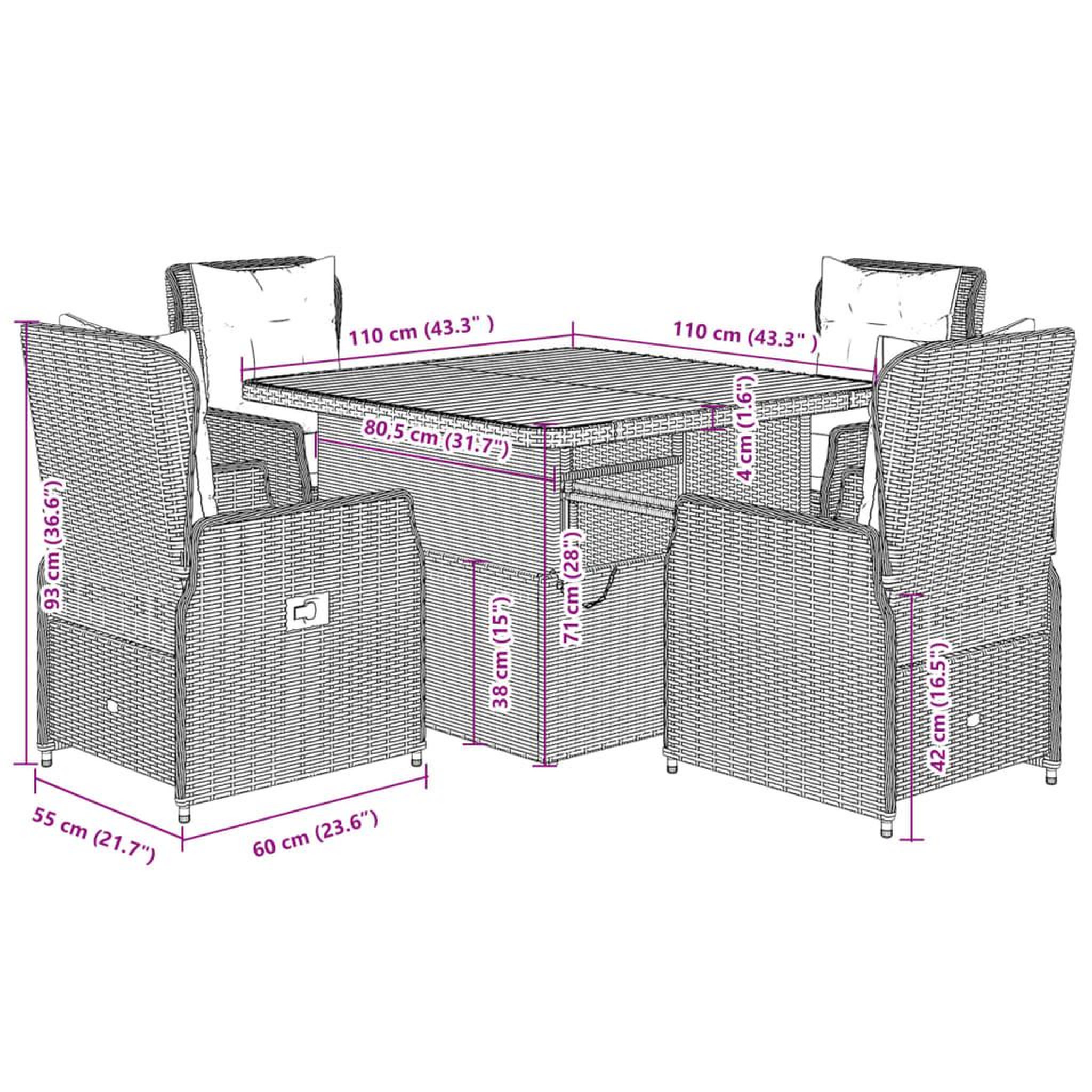 Voir la diapositive 6 : VIDAXL Ensemble a manger de jardin avec coussins 5pcs Beige poly rotin