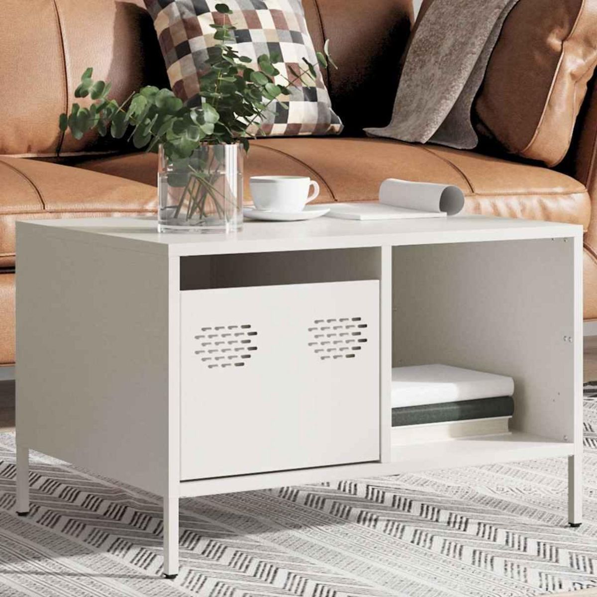 VIDAXL Table basse blanc 68,5x50x43,5 cm acier lamine a froid