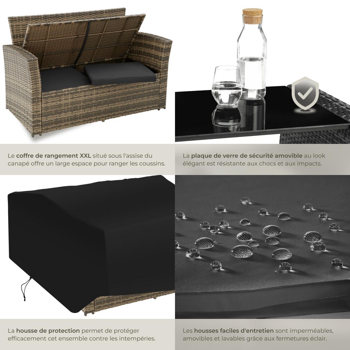 tectake Salon de jardin pour 4 à 6 personnes marron naturel