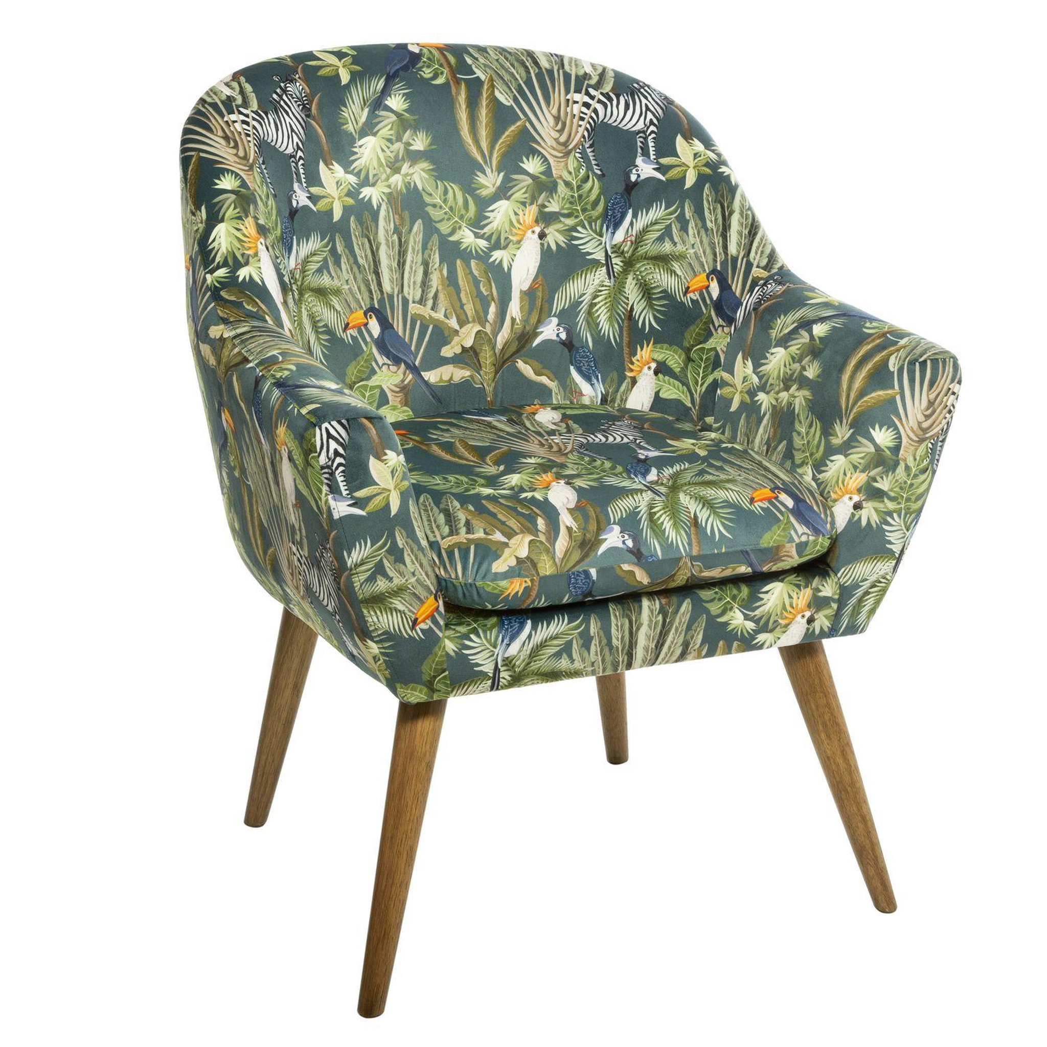 ATMOSPHERA Fauteuil de table effet velours Sango - Imprimé jungle