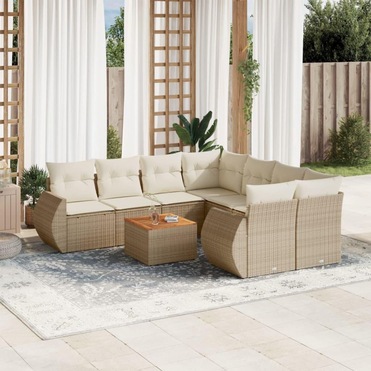 VIDAXL Salon de jardin avec coussins 9 pcs beige resine tressee