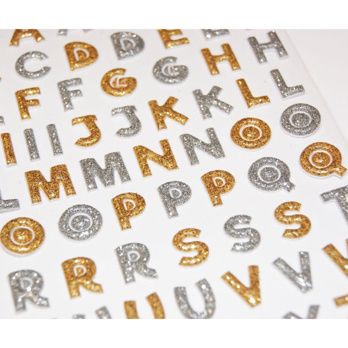 GLOBAL GIFT 95 Autocollants réutilisables - Relief 3D - Alphabet et chiffres - Paillettes dorées et argentées