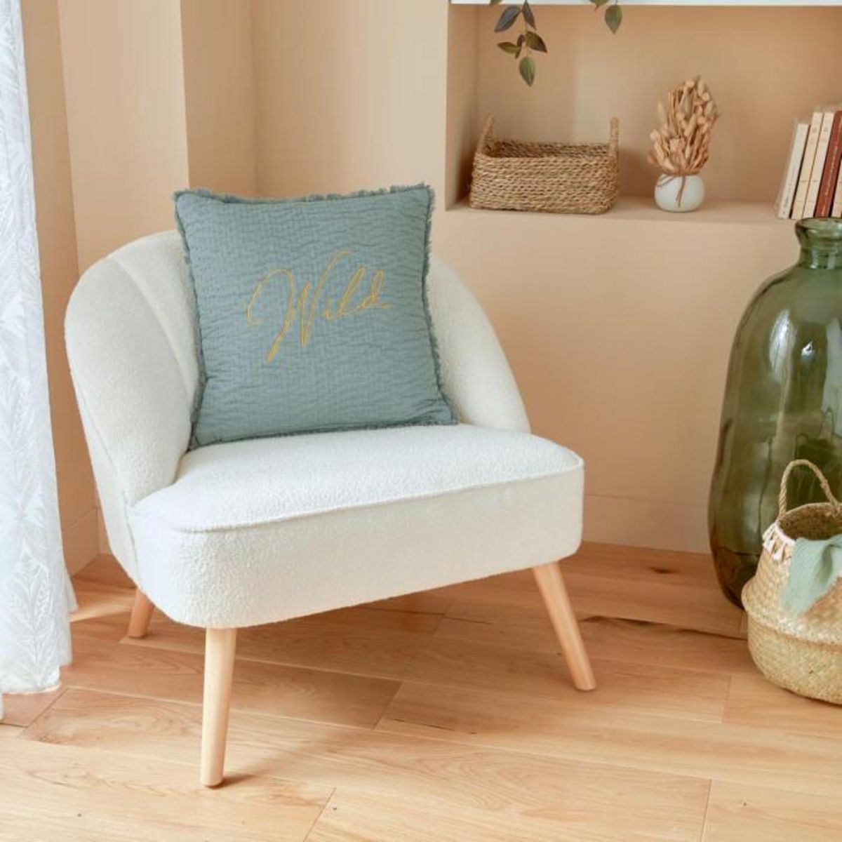 ATMOSPHERA Coussin Déco Brodé  Wild  45x45cm Vert Céladon