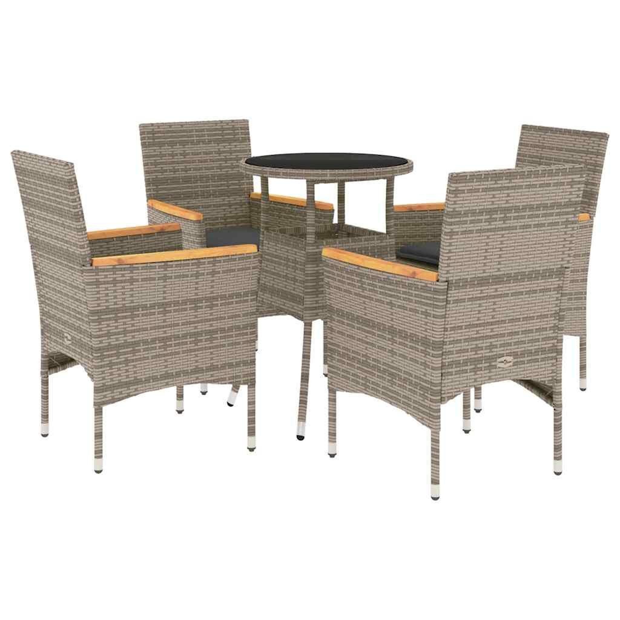 Voir la diapositive 2 : VIDAXL Ensemble a manger de jardin et coussins 5 pcs gris rotin verre