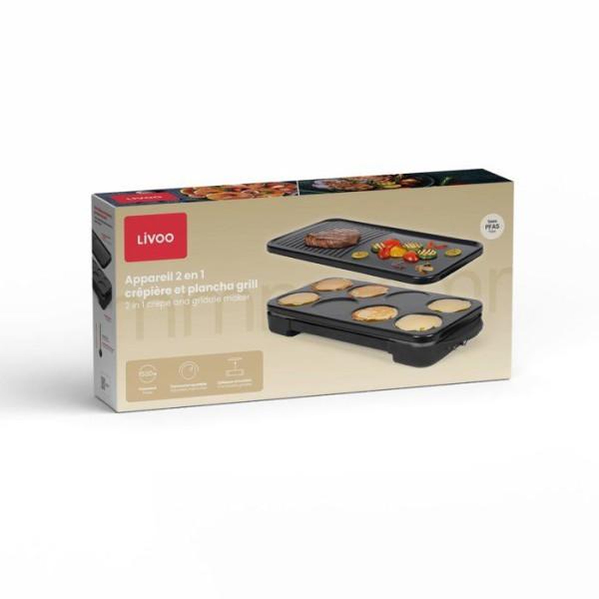 Voir la diapositive 6 : LIVOO Crêpière + grill 1500w 8x11.5cm - DOC349N