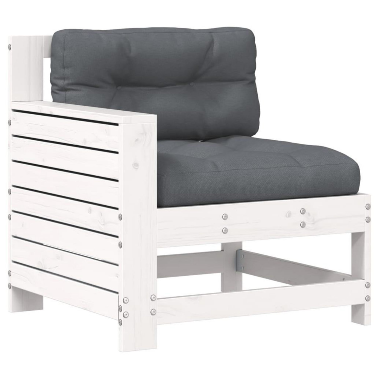 VIDAXL Canape de jardin accoudoir avec coussin blanc bois massif pin