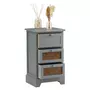 IDIMEX Chiffonnier ROSHNI 3 tiroirs, petit meuble de rangement design vintage élégant, commode en bois lasuré gris et rotin