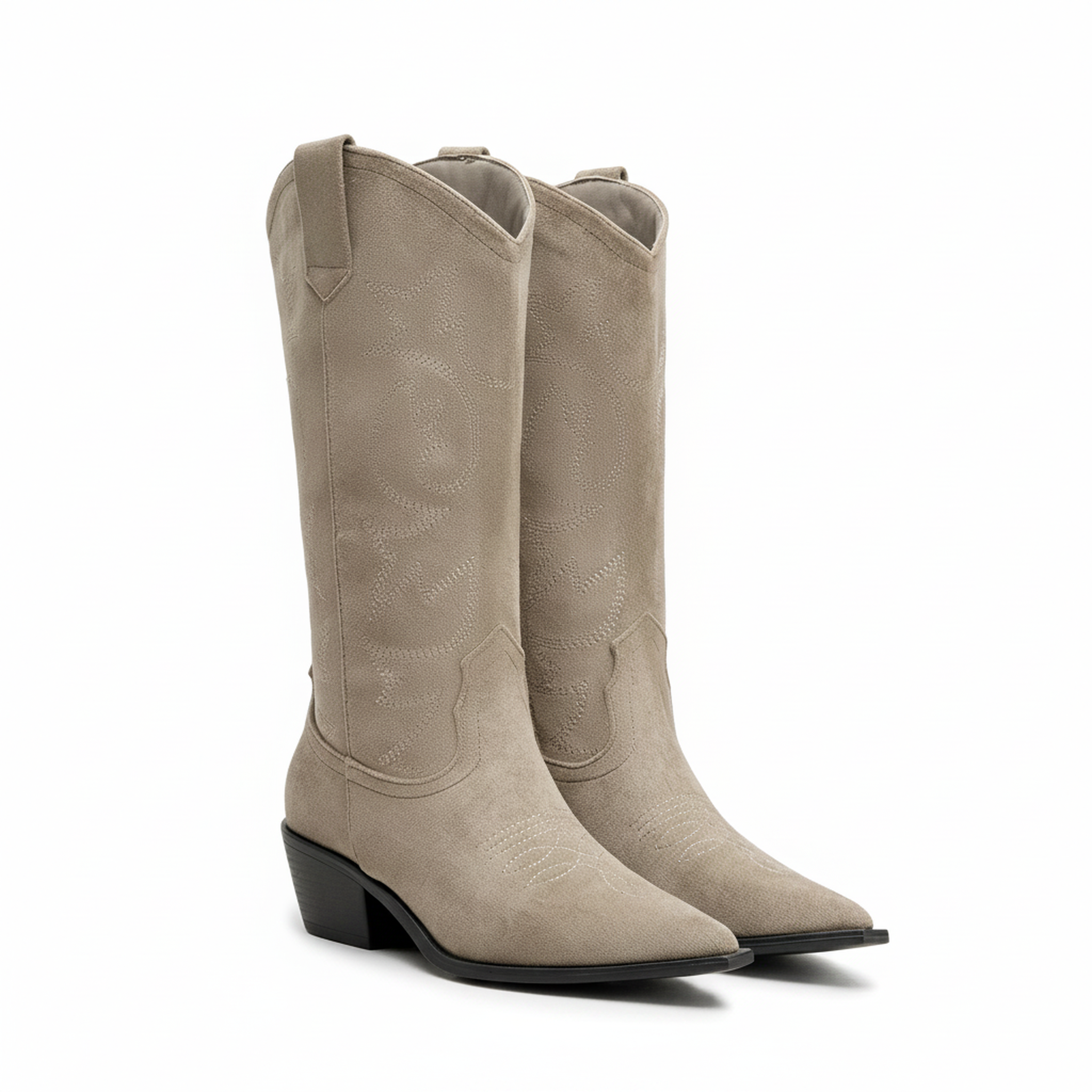 Voir la diapositive 3 : OZABI Ozabi bottes santiag femme haute tige suédine talon bloc 4 cm bout pointu