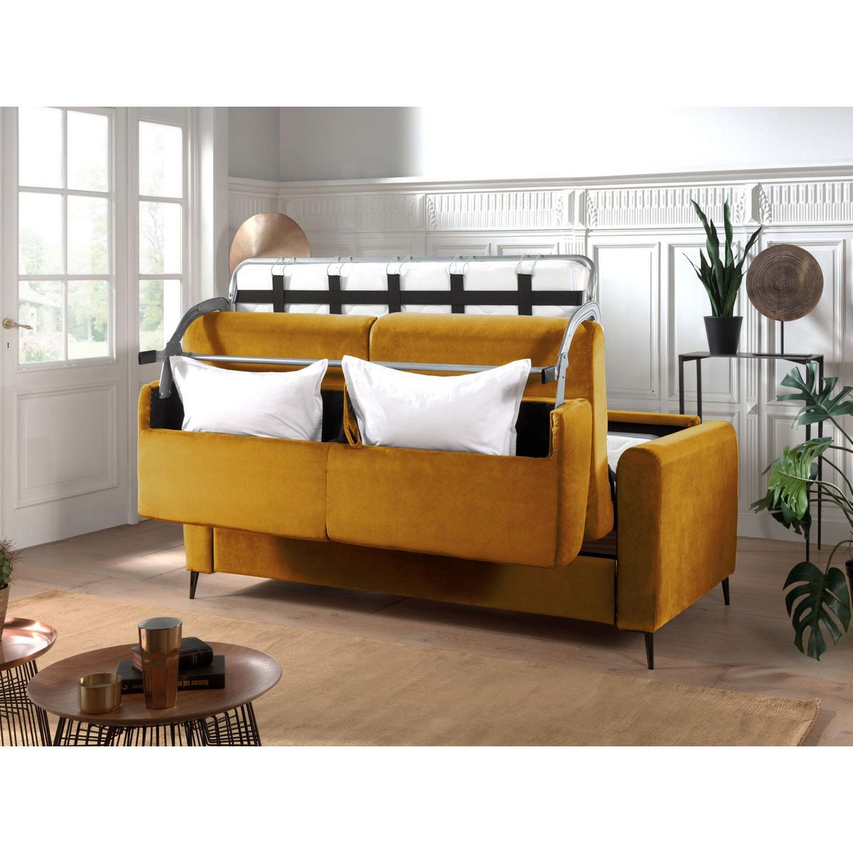 LISA DESIGN Owen - canapé 3 places convertible express couchage quotidien 140 cm matelas 12 cm en velours