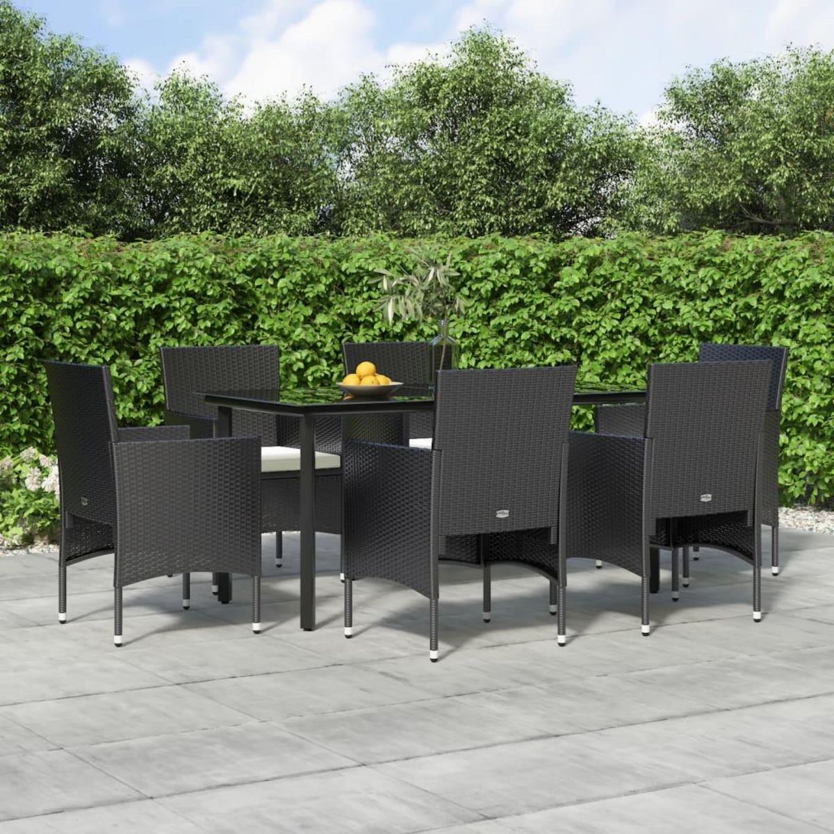 VIDAXL Ensemble a manger de jardin avec coussins 7 pcs Noir