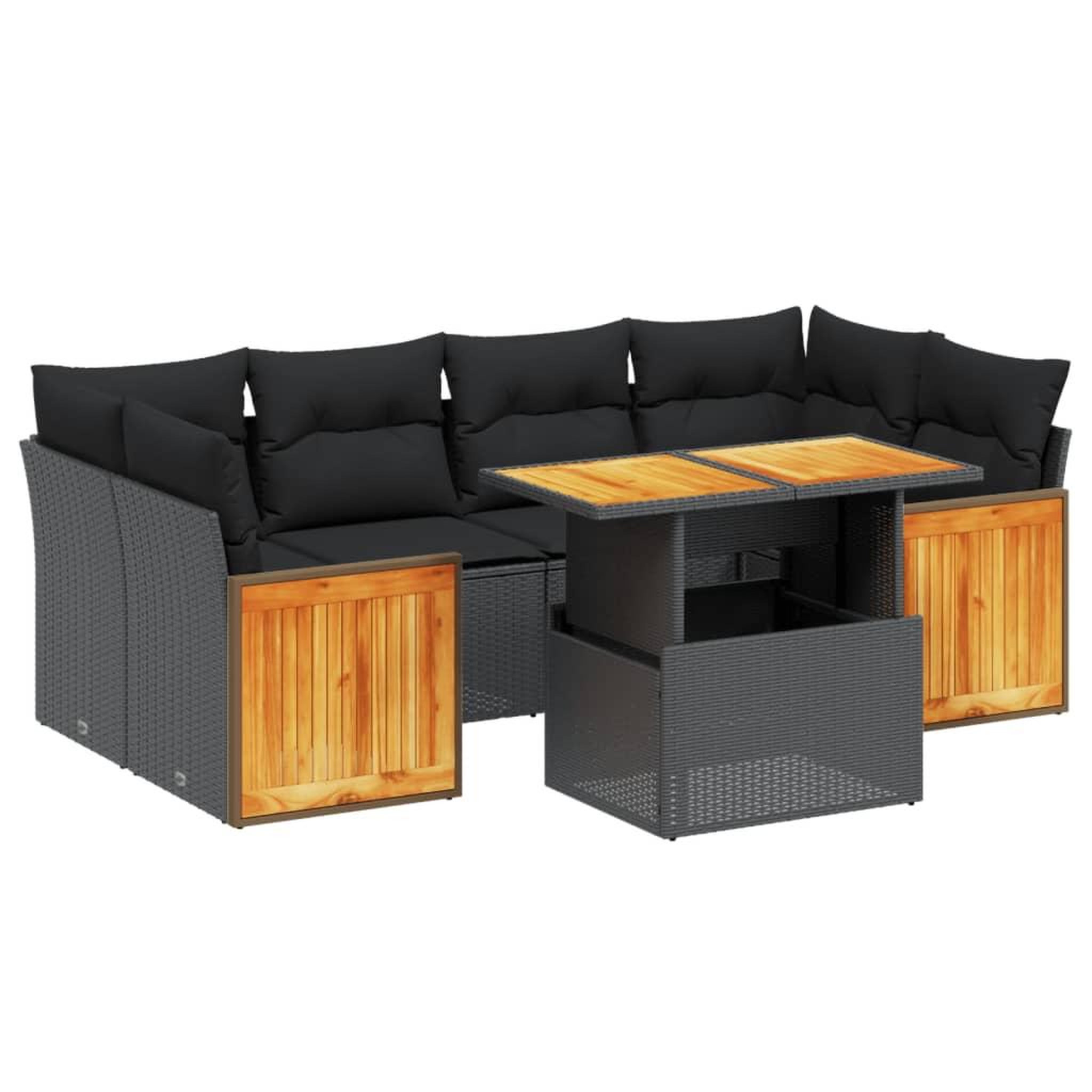 Voir la diapositive 2 : VIDAXL Salon de jardin 7 pcs avec coussins noir resine tressee