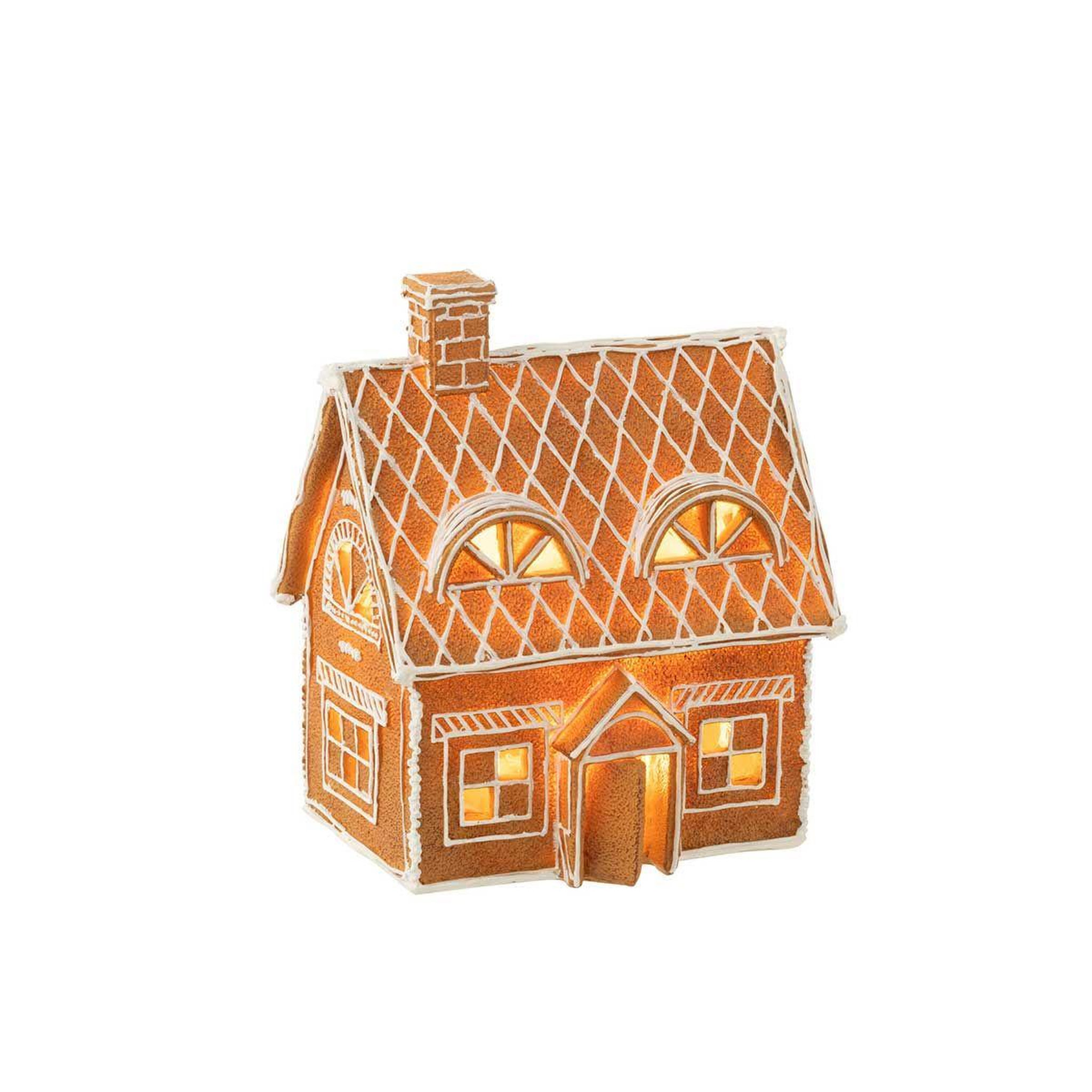 Voir la diapositive 2 : J-LINE Décoration de noël  maison pain d'épice  22cm marron