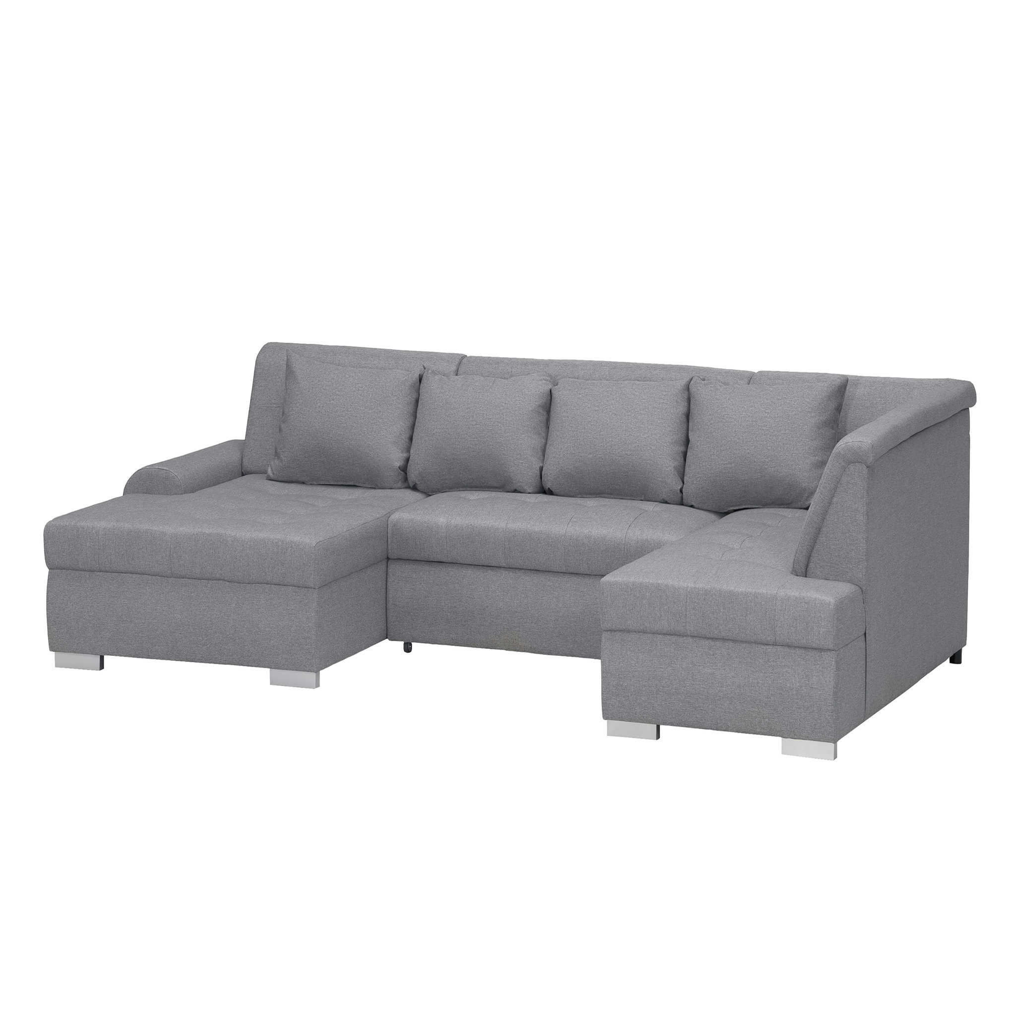 Voir la diapositive 4 : Canapé d'angle gauche panoramique convertible en tissu gris clair 6 places WIDE 